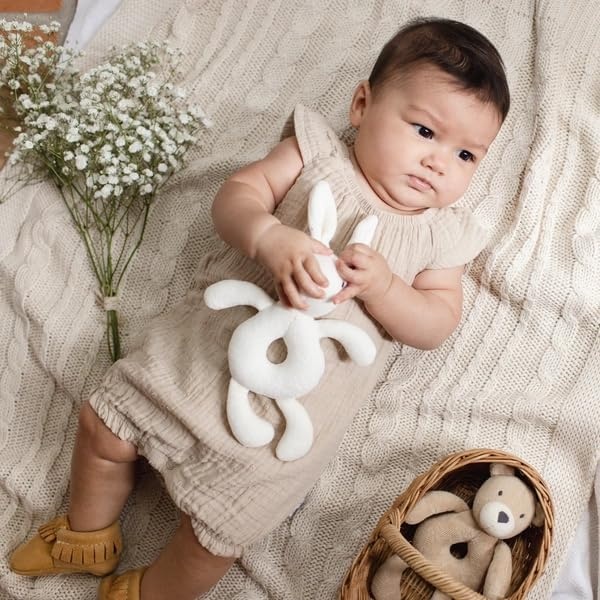 image:imageBurts Bees Baby Girls Bubble Romper 100 Organic Cotton Onepiece Shortall and Layette Girl OutfitFossil Dotted Muslin