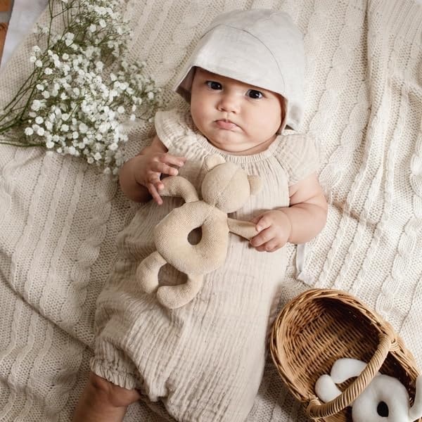image:imageBurts Bees Baby Girls Bubble Romper 100 Organic Cotton Onepiece Shortall and Layette Girl OutfitFossil Dotted Muslin