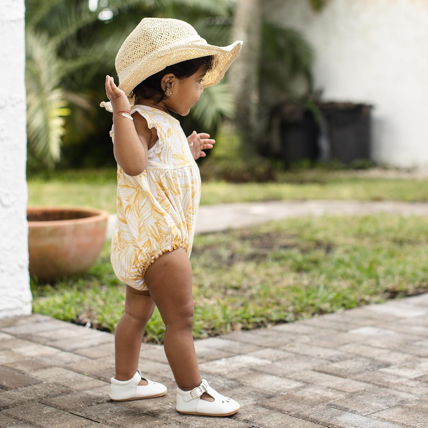 image:imageBurts Bees Baby Girls Bubble Romper 100 Organic Cotton Onepiece Shortall and Layette Girl OutfitLeafy Jungle