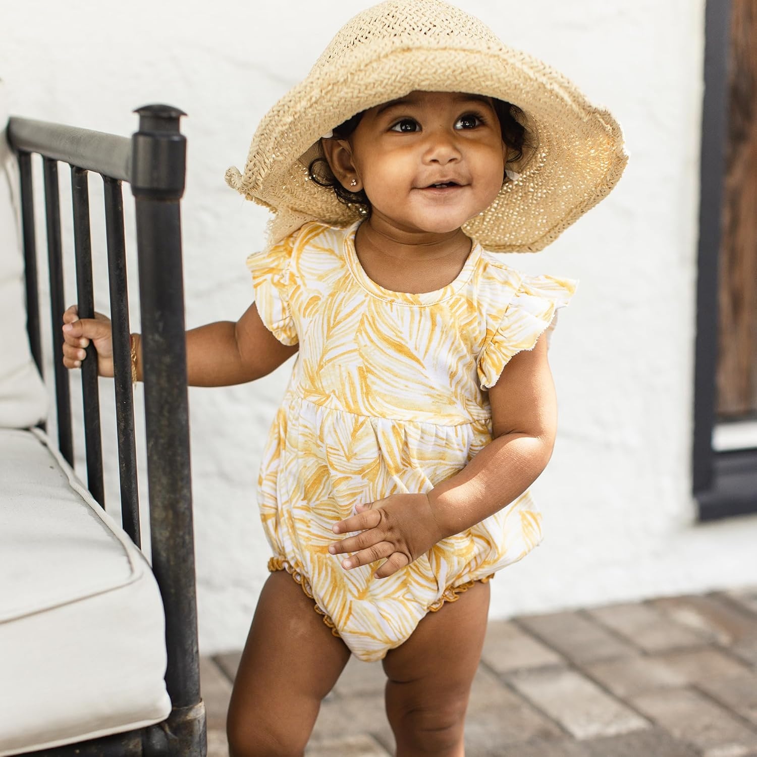 image:imageBurts Bees Baby Girls Bubble Romper 100 Organic Cotton Onepiece Shortall and Layette Girl OutfitLeafy Jungle