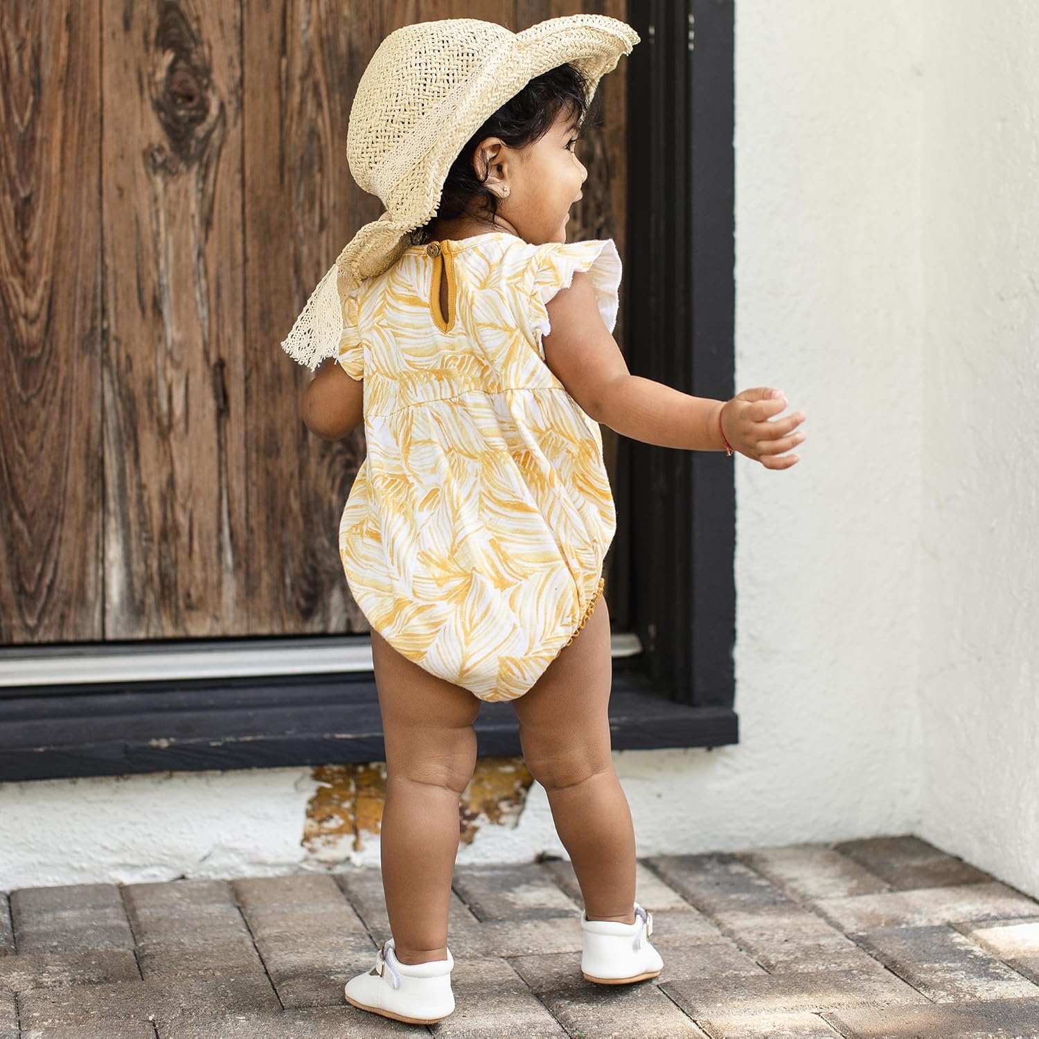image:imageBurts Bees Baby Girls Bubble Romper 100 Organic Cotton Onepiece Shortall and Layette Girl OutfitLeafy Jungle