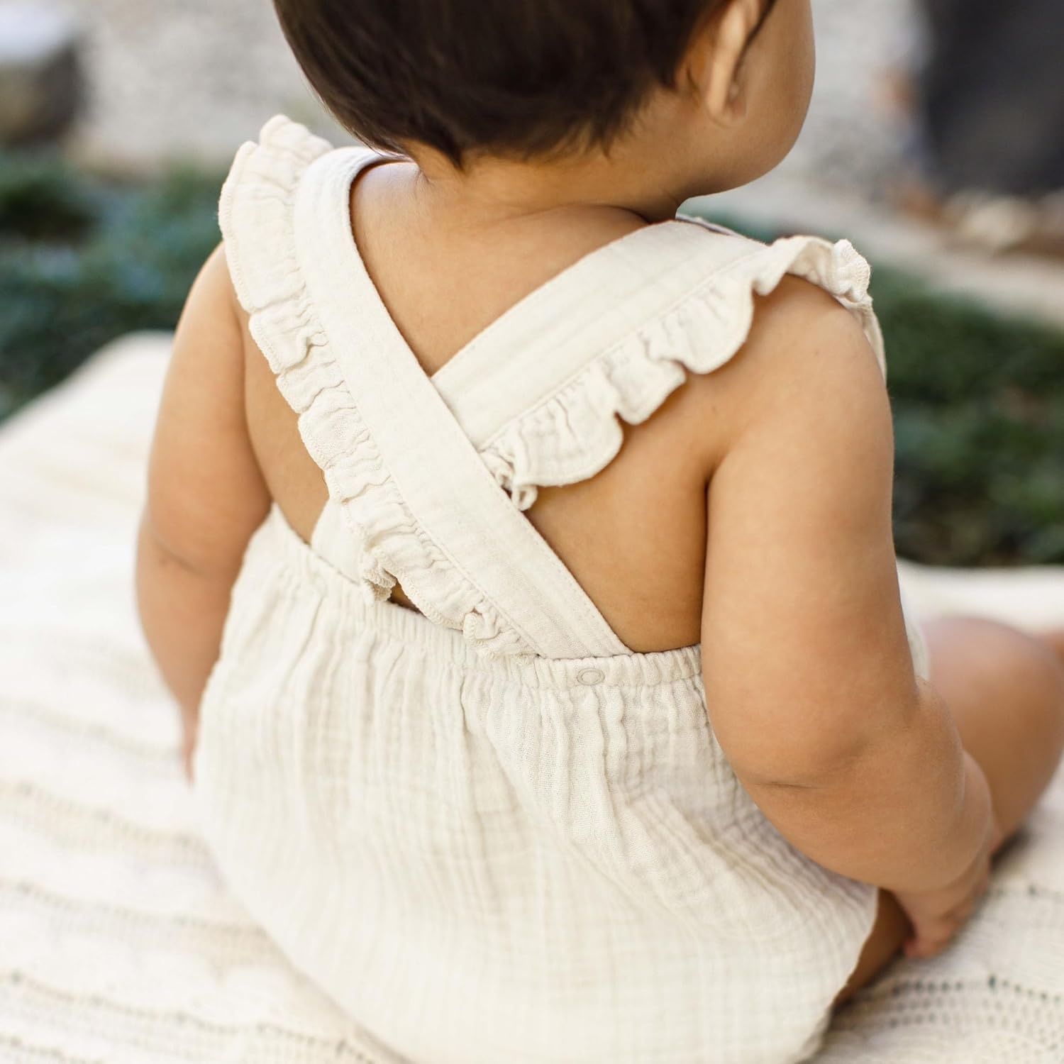 image:imageBurts Bees Baby Girls Bubble Romper 100 Organic Cotton Onepiece Shortall and Layette Girl OutfitRain Cloud Muslin