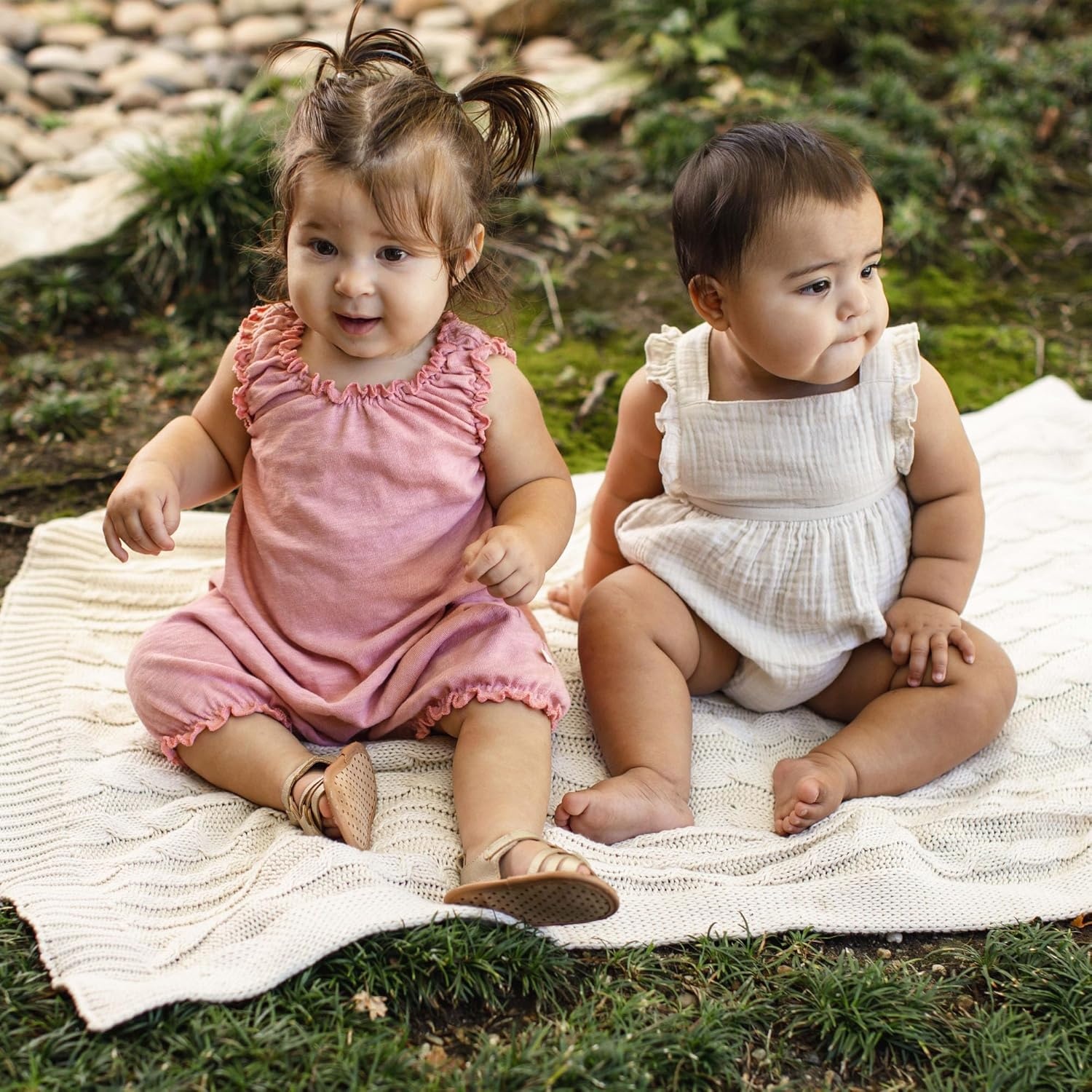 image:imageBurts Bees Baby Girls Bubble Romper 100 Organic Cotton Onepiece Shortall and Layette Girl OutfitRain Cloud Muslin