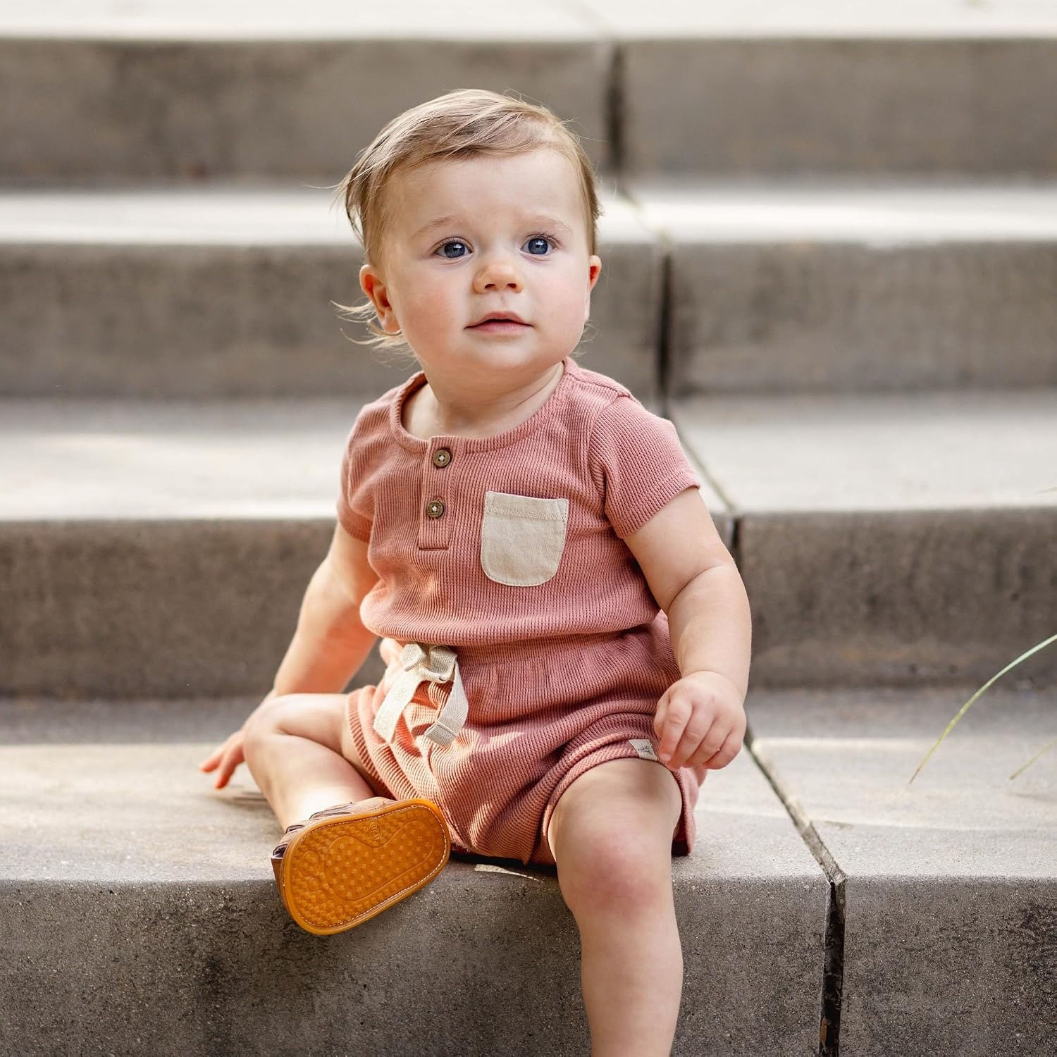 image:imageBurts Bees Baby Girls Bubble Romper 100 Organic Cotton Onepiece Shortall and Layette Girl OutfitSedona Waffle