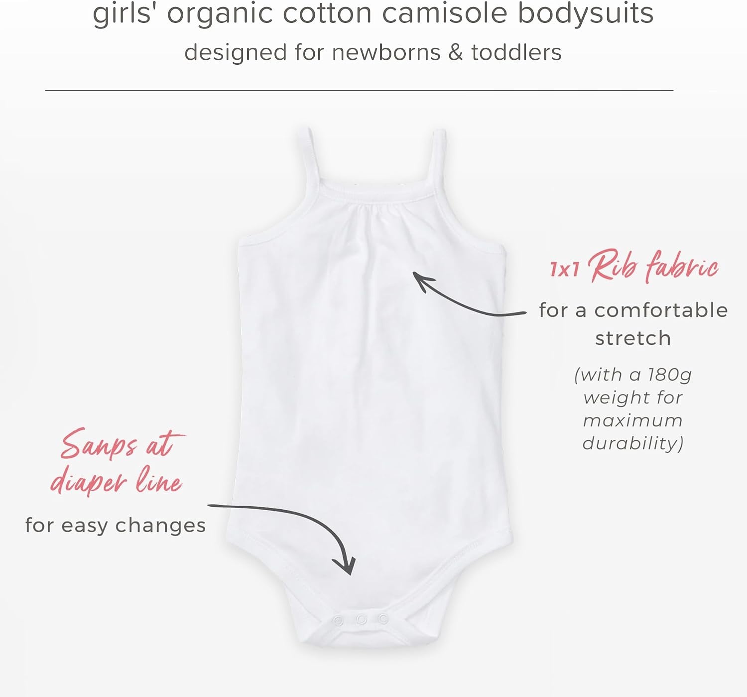 image:imageBurts Bees Baby Girls OnePiece Organic Cotton Camisole Bodysuits 3PackCloud White Camis
