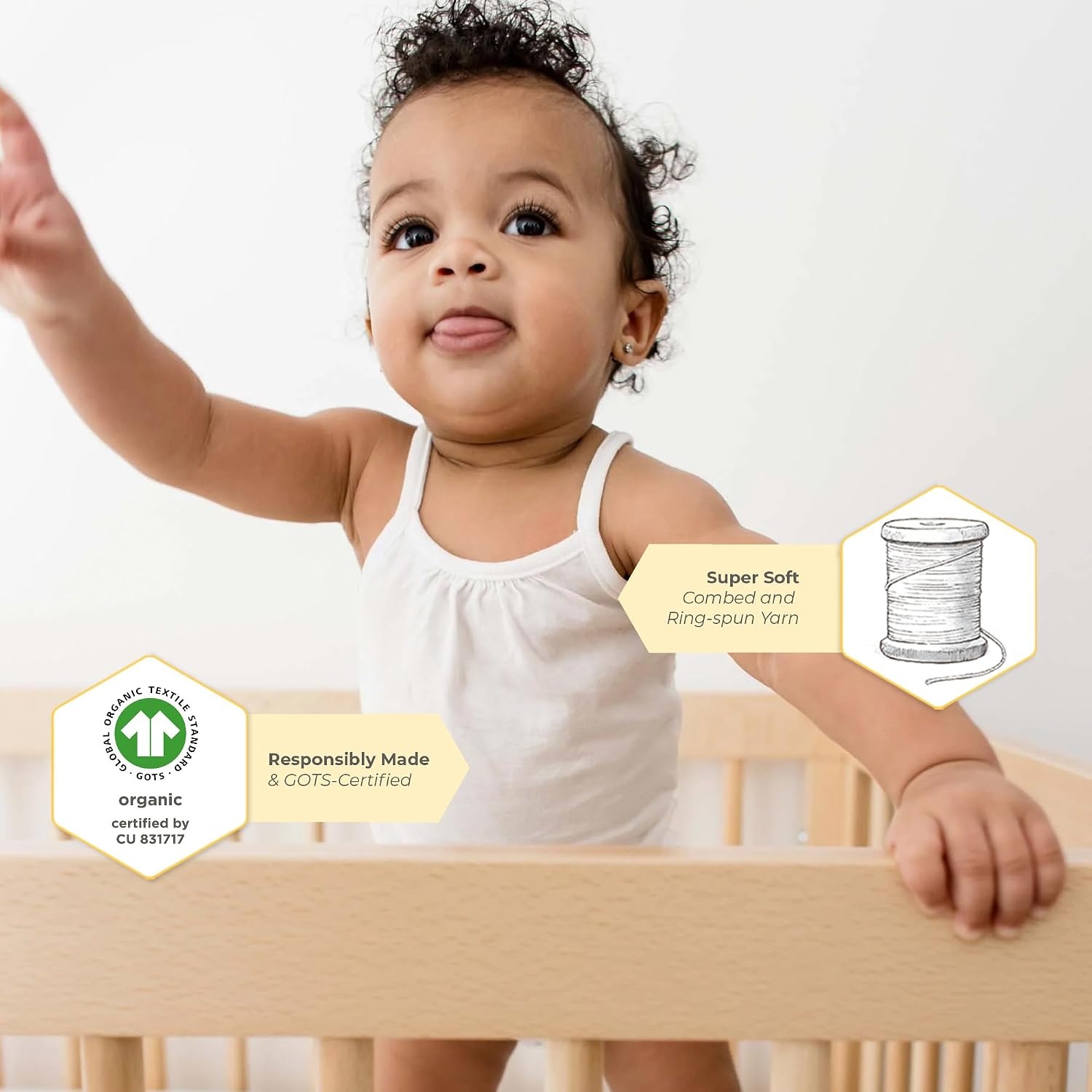 image:imageBurts Bees Baby Girls OnePiece Organic Cotton Camisole Bodysuits 3PackCloud White Camis