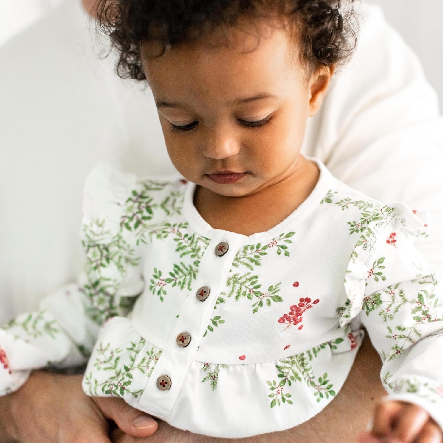 image:imageBurts Bees Baby Girls Ruffle Jumpsuit 100 Organic Cotton OnePiece Long Sleeve Outfit CoverallHoliday Snowflakes