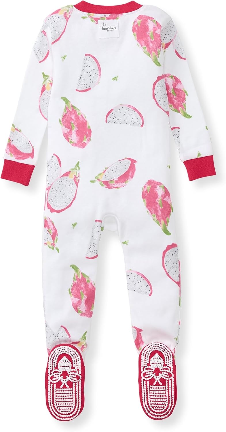 image:imageBurts Bees Baby Girls Sleeper Pajamas 100 Organic Cotton Onepiece PJs Diagonal Zip Up Jumpsuit Snug Fit FootieDragon Fruit