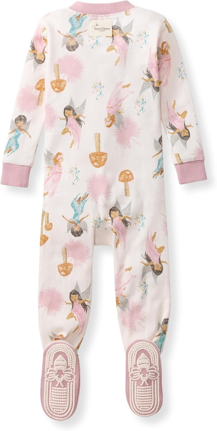 image:imageBurts Bees Baby Girls Sleeper Pajamas 100 Organic Cotton Onepiece PJs Diagonal Zip Up Jumpsuit Snug Fit FootieFairy Garden