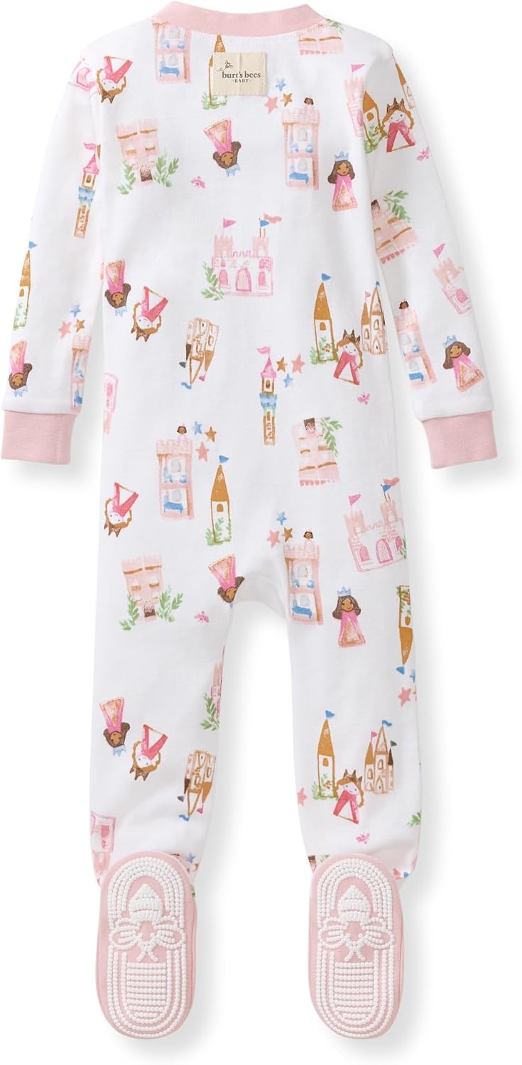 image:imageBurts Bees Baby Girls Sleeper Pajamas 100 Organic Cotton Onepiece PJs Diagonal Zip Up Jumpsuit Snug Fit FootieFairytale Castle
