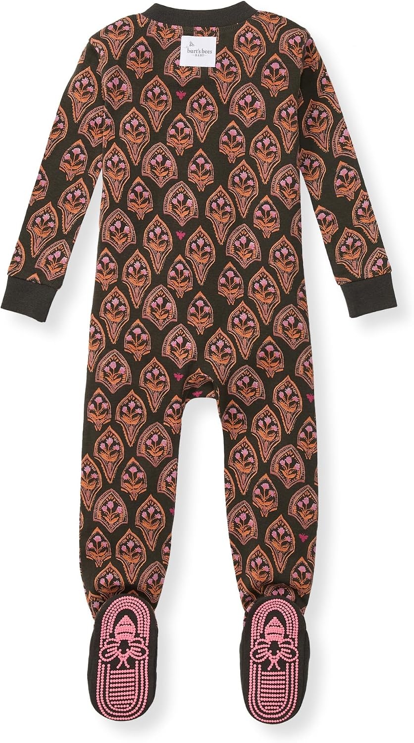 image:imageBurts Bees Baby Girls Sleeper Pajamas 100 Organic Cotton Onepiece PJs Diagonal Zip Up Jumpsuit Snug Fit FootieFloral Arches