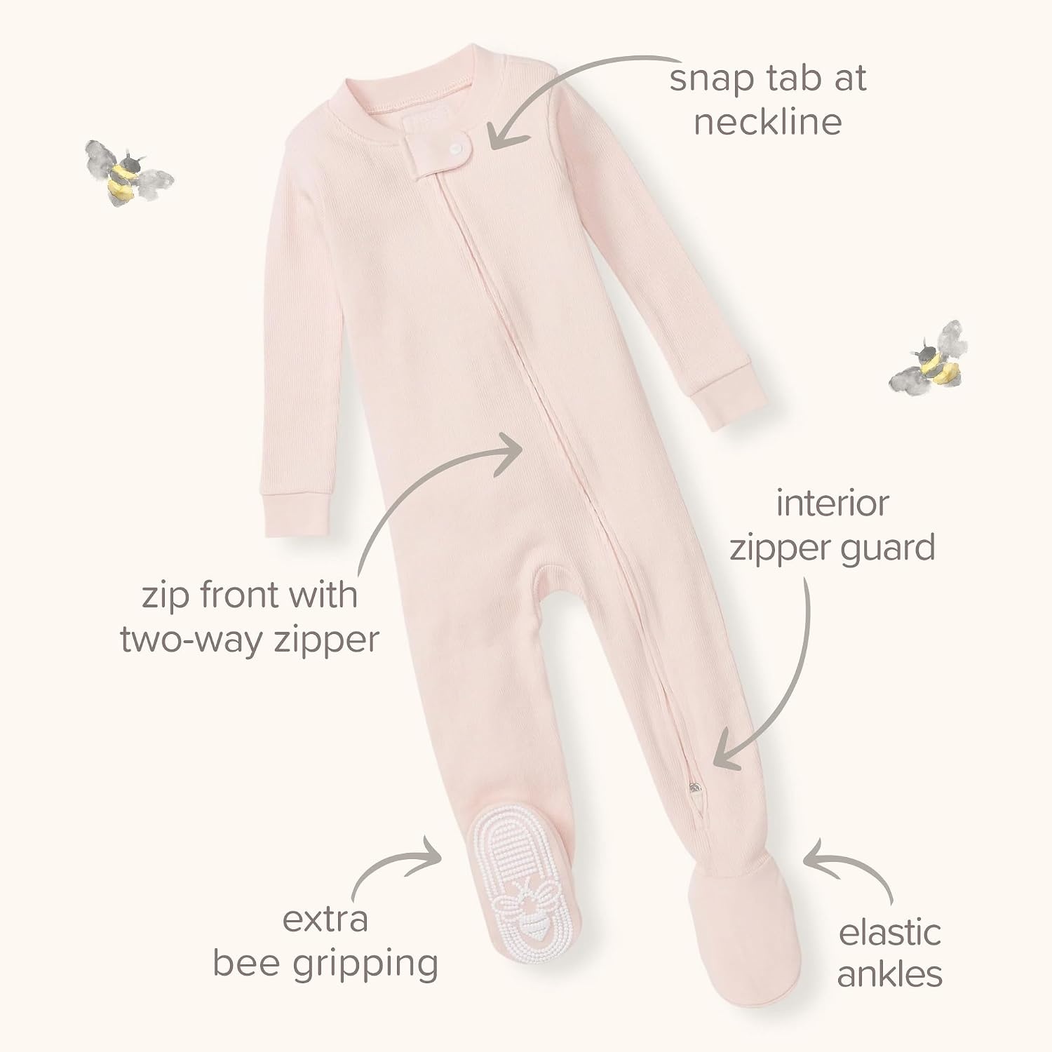 image:imageBurts Bees Baby Girls Sleeper Pajamas 100 Organic Cotton Onepiece PJs Diagonal Zip Up Jumpsuit Snug Fit FootieGreen Houses