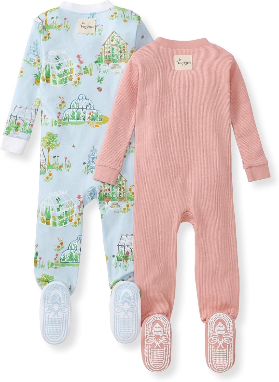 image:imageBurts Bees Baby Girls Sleeper Pajamas 100 Organic Cotton Onepiece PJs Diagonal Zip Up Jumpsuit Snug Fit FootieGreen Houses