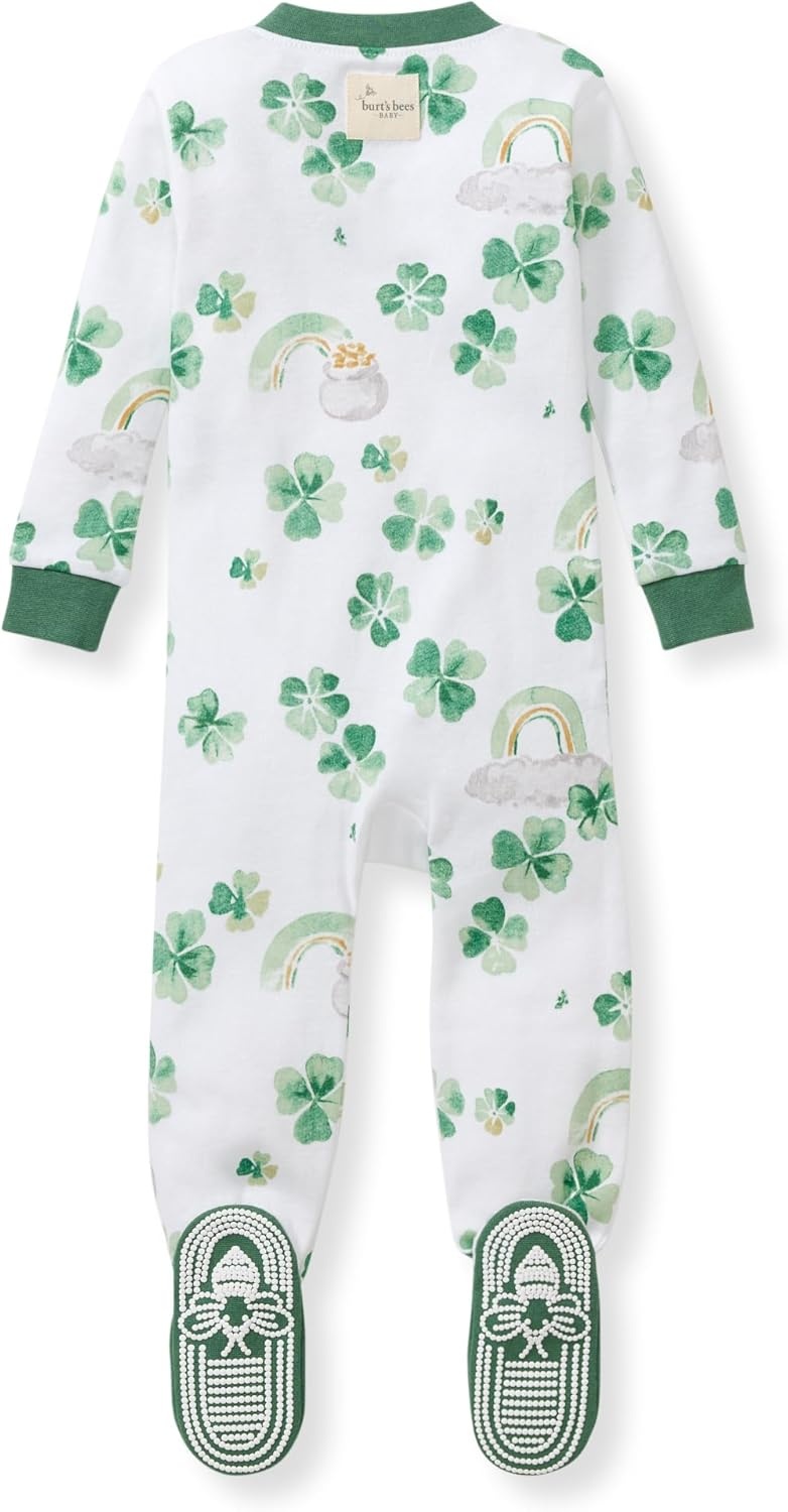 image:imageBurts Bees Baby Girls Sleeper Pajamas 100 Organic Cotton Onepiece PJs Diagonal Zip Up Jumpsuit Snug Fit FootieHappy Go Lucky