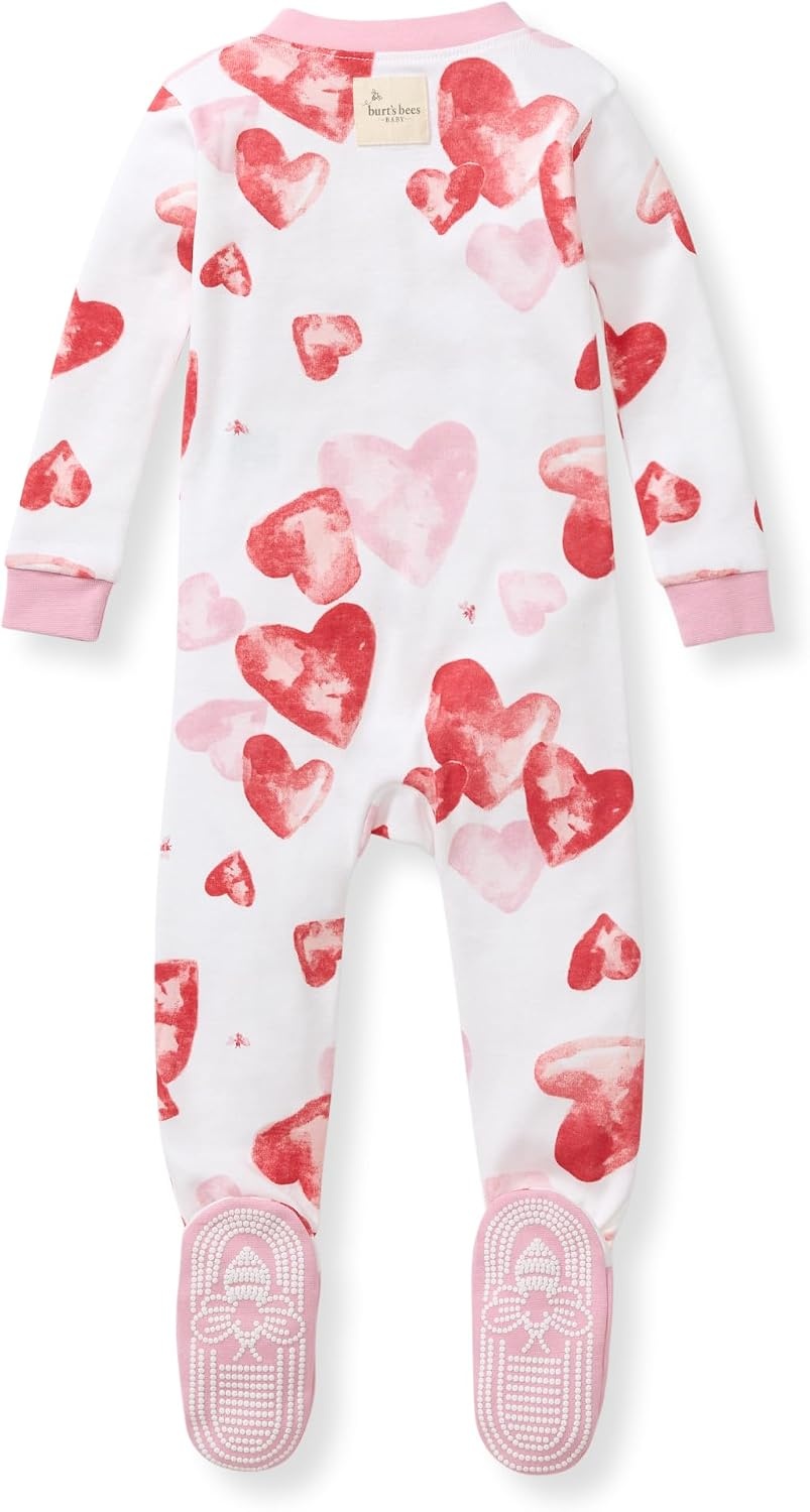 image:imageBurts Bees Baby Girls Sleeper Pajamas 100 Organic Cotton Onepiece PJs Diagonal Zip Up Jumpsuit Snug Fit FootieI Heart You