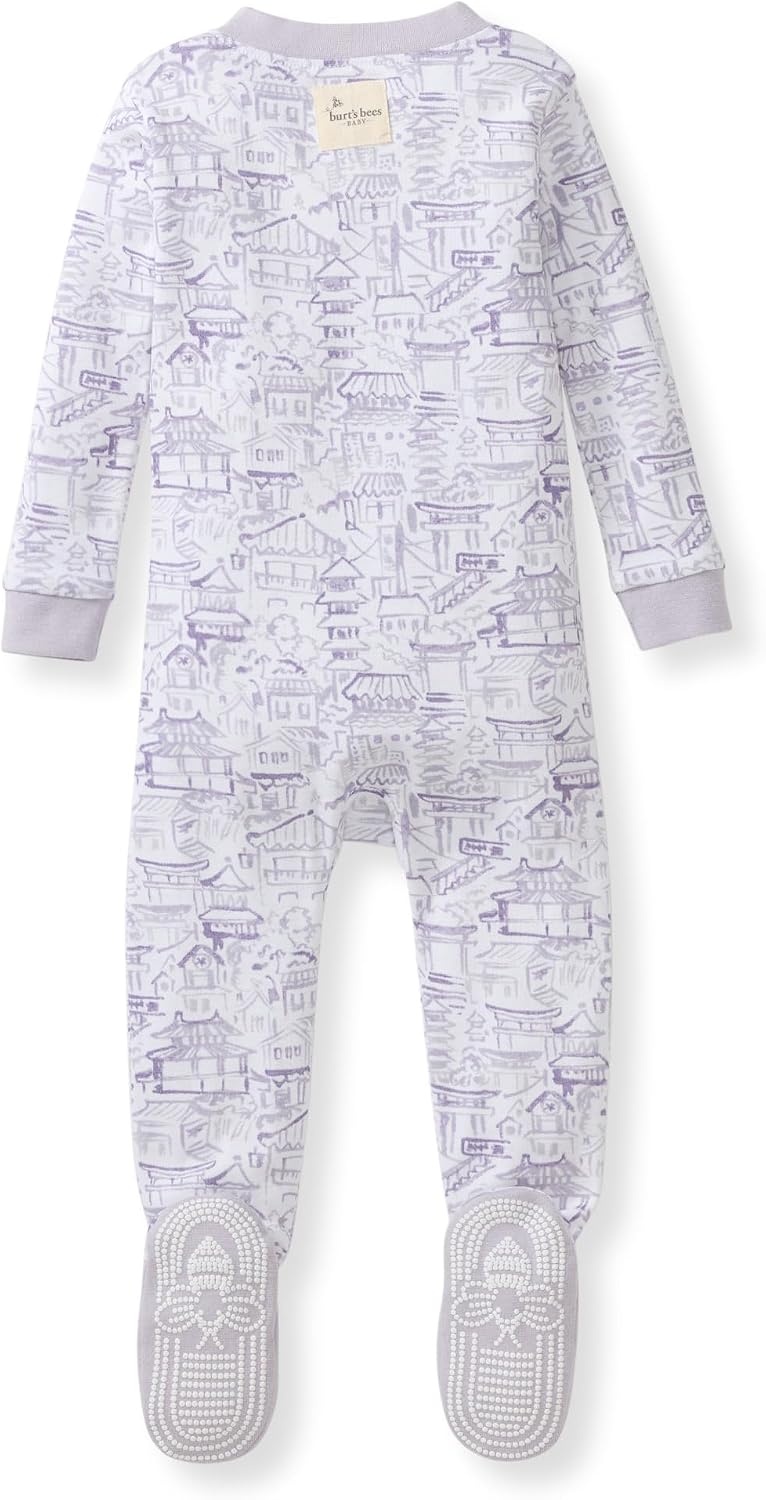 image:imageBurts Bees Baby Girls Sleeper Pajamas 100 Organic Cotton Onepiece PJs Diagonal Zip Up Jumpsuit Snug Fit FootieKyoto