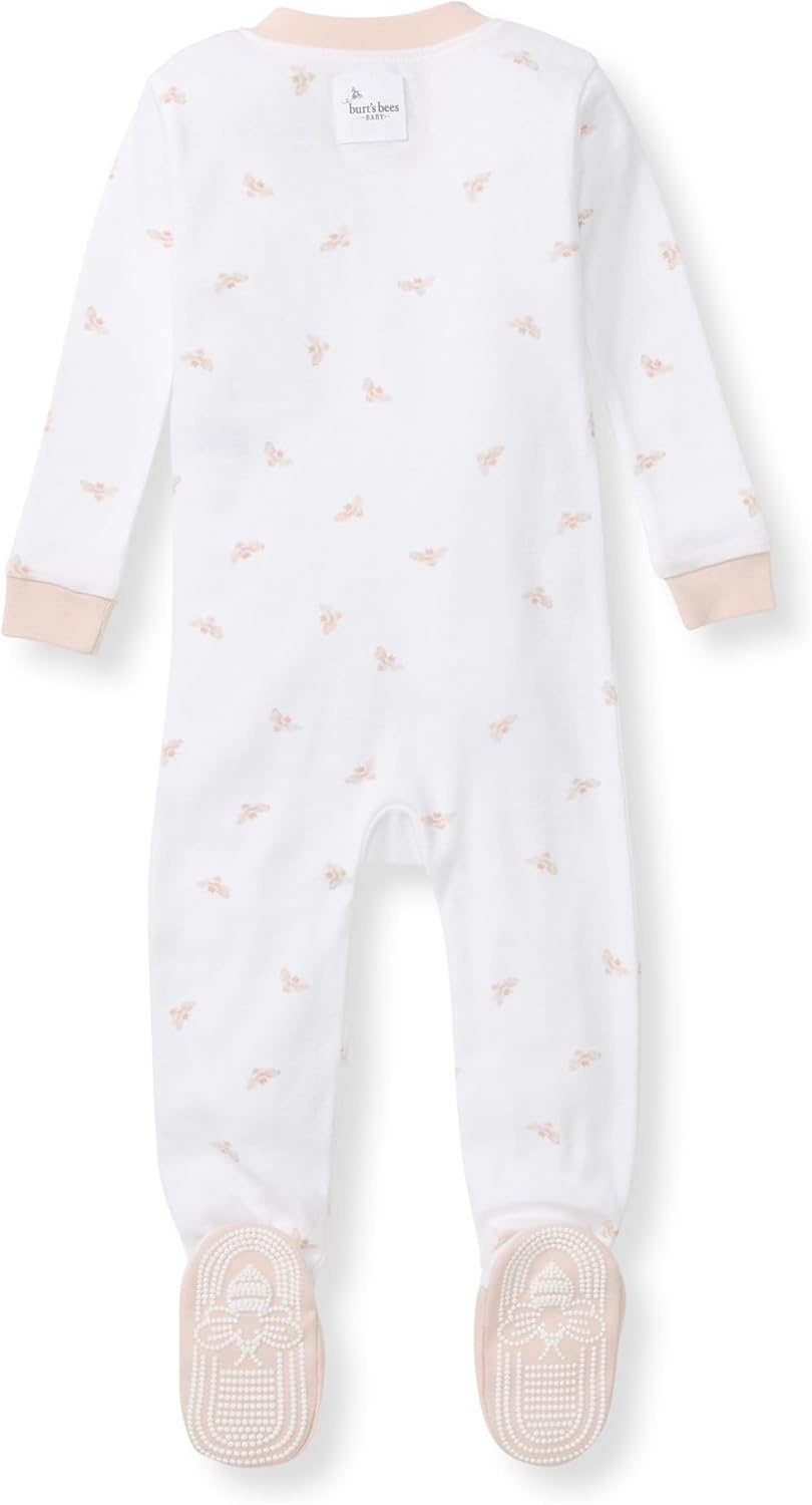 image:imageBurts Bees Baby Girls Sleeper Pajamas 100 Organic Cotton Onepiece PJs Diagonal Zip Up Jumpsuit Snug Fit FootiePink Golden Bee