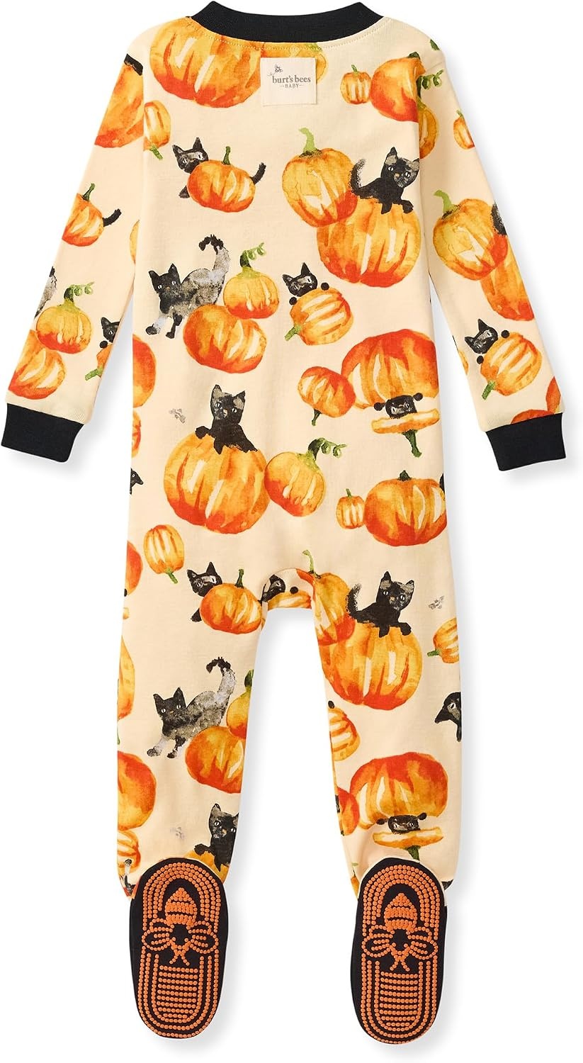 image:imageBurts Bees Baby Girls Sleeper Pajamas 100 Organic Cotton Onepiece PJs Diagonal Zip Up Jumpsuit Snug Fit FootieSneaky Cats 1pack