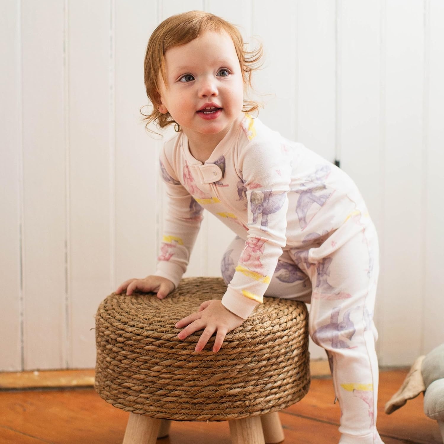 image:imageBurts Bees Baby Girls Sleeper Pajamas 100 Organic Cotton Onepiece PJs Diagonal Zip Up Jumpsuit Snug Fit FootieYogi Elephants