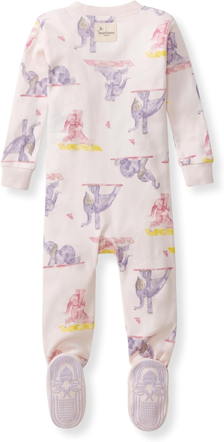 image:imageBurts Bees Baby Girls Sleeper Pajamas 100 Organic Cotton Onepiece PJs Diagonal Zip Up Jumpsuit Snug Fit FootieYogi Elephants