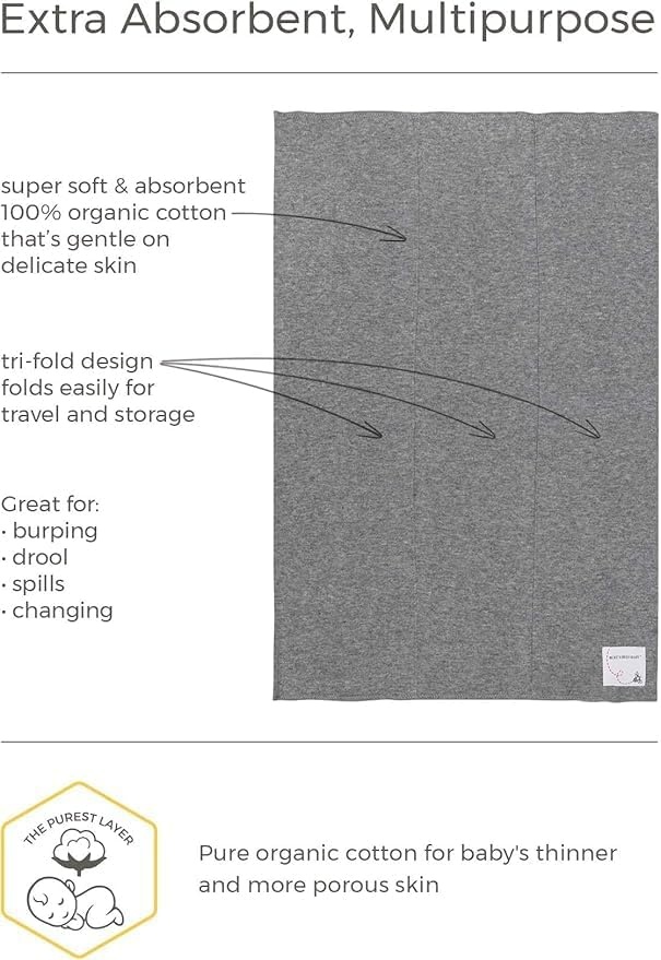image:imageBurts Bees Baby Infant Burp Cloths 100 Organic Cotton Extra Absorbent Soft Fabric Drool Cloths 5Pack Newborn MustHave Essential Large Burping Cloths One Size 17 x 1175 Inches5Pack