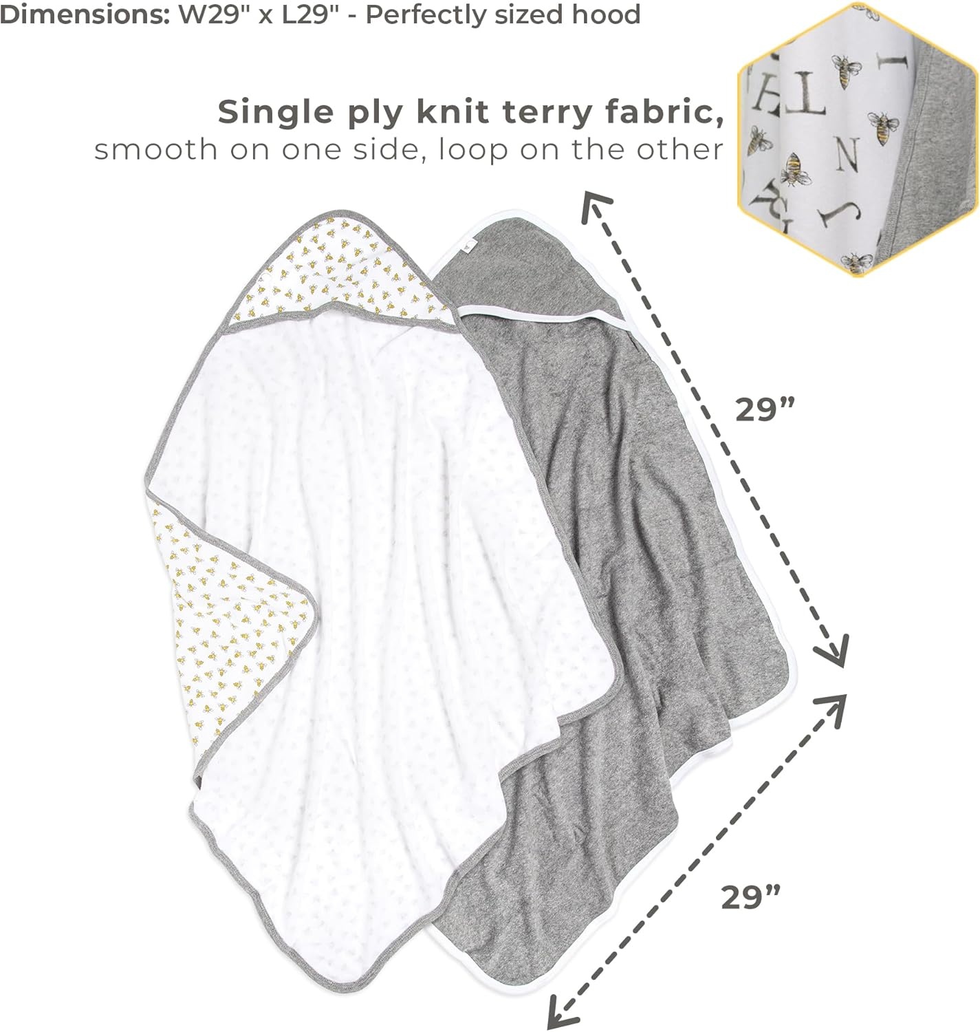 image:imageBurts Bees Baby Infant Hooded Towels Organic Cotton Unisex Bath Essentials Nursery Towel with Hood Set 29 x 29 in 2PackAbeec