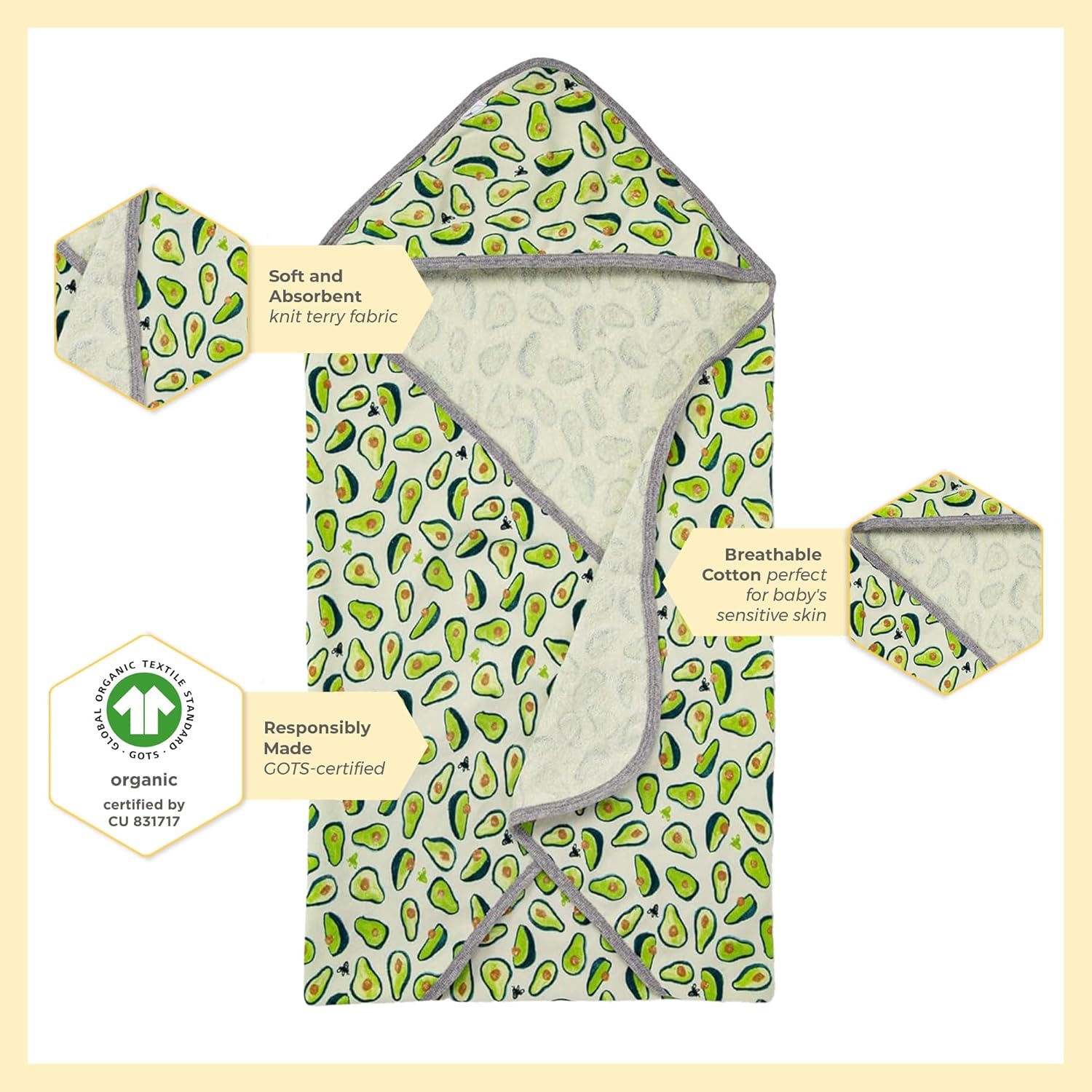 image:imageBurts Bees Baby Infant Hooded Towels Organic Cotton Unisex Bath Essentials Nursery Towel with Hood Set 29 x 29 in 2PackAvocrazy