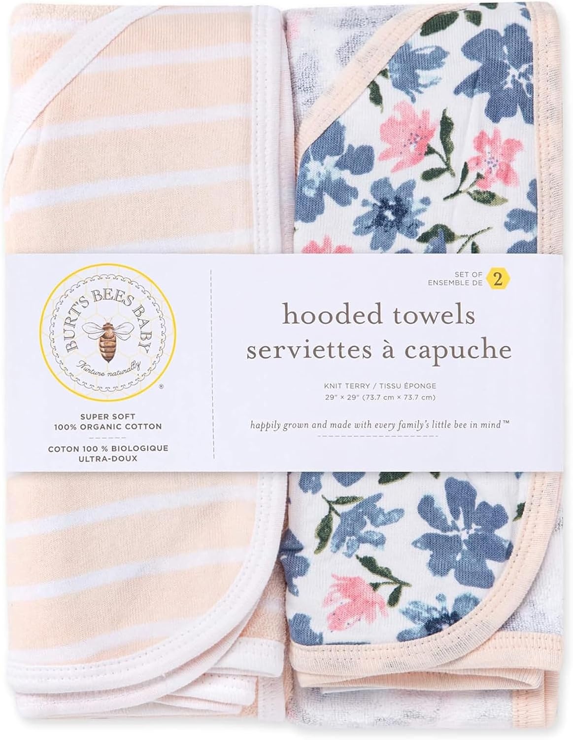 image:imageBurts Bees Baby Infant Hooded Towels Organic Cotton Unisex Bath Essentials Nursery Towel with Hood Set 29 x 29 in 2PackBotanical Gardens