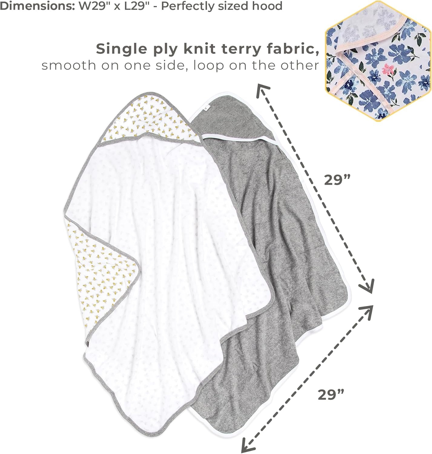 image:imageBurts Bees Baby Infant Hooded Towels Organic Cotton Unisex Bath Essentials Nursery Towel with Hood Set 29 x 29 in 2PackBotanical Gardens