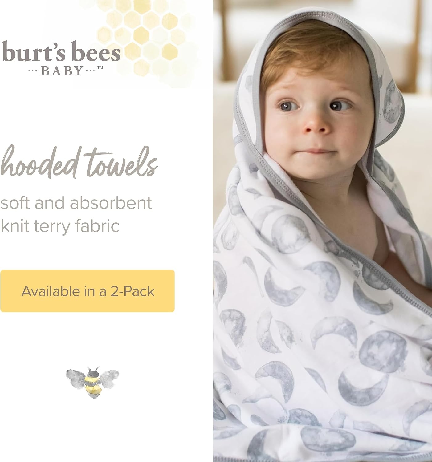 image:imageBurts Bees Baby Infant Hooded Towels Organic Cotton Unisex Bath Essentials Nursery Towel with Hood Set 29 x 29 in 2PackGolden Bee