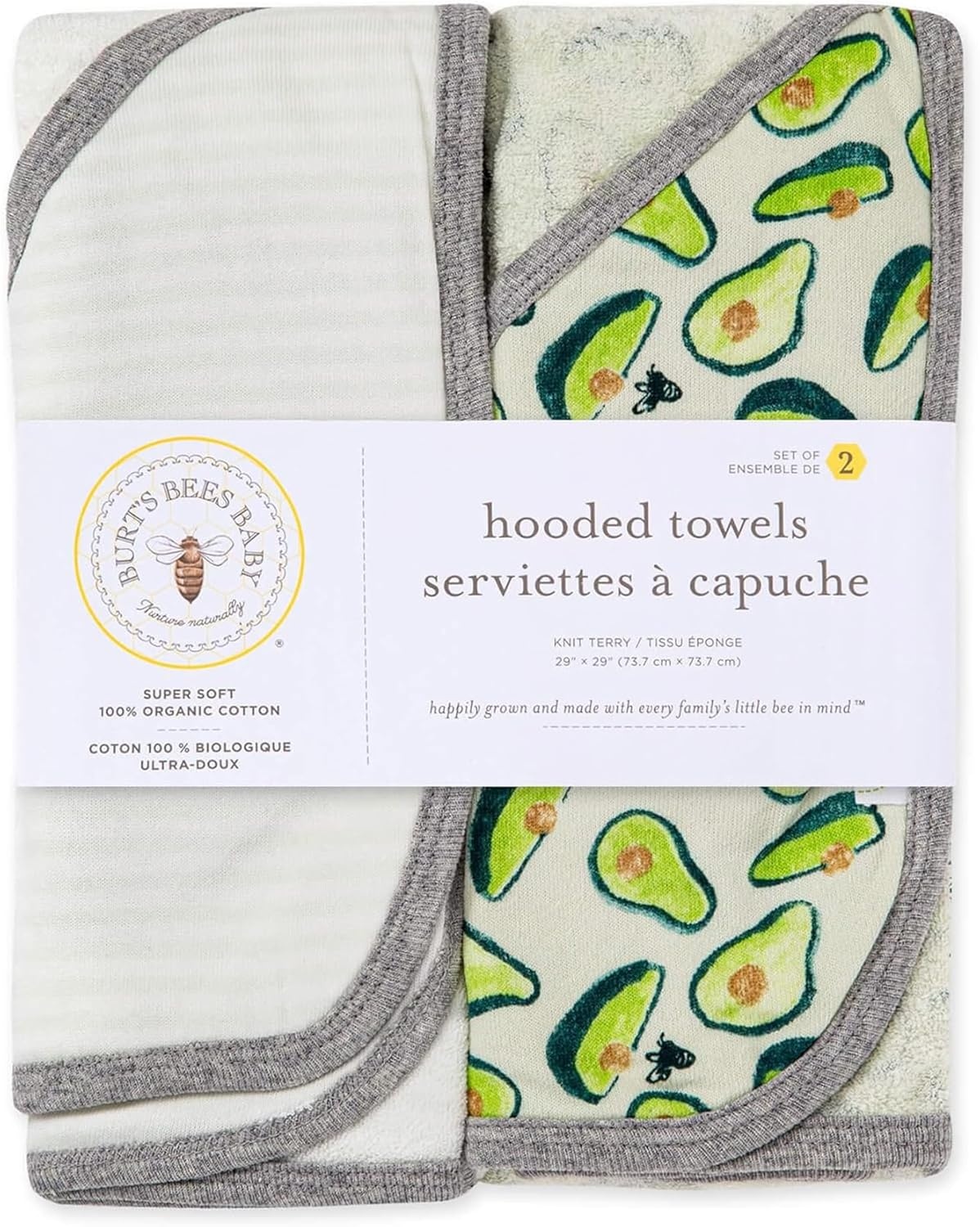 image:imageBurts Bees Baby Infant Hooded Towels Organic Cotton Unisex Bath Essentials Nursery Towel with Hood Set 29 x 29 in 2PackGreen Avocados