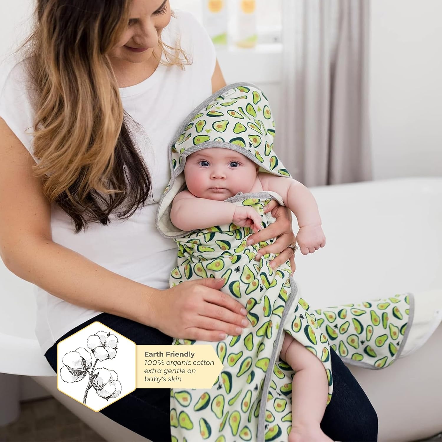 image:imageBurts Bees Baby Infant Hooded Towels Organic Cotton Unisex Bath Essentials Nursery Towel with Hood Set 29 x 29 in 2PackGreen Avocados