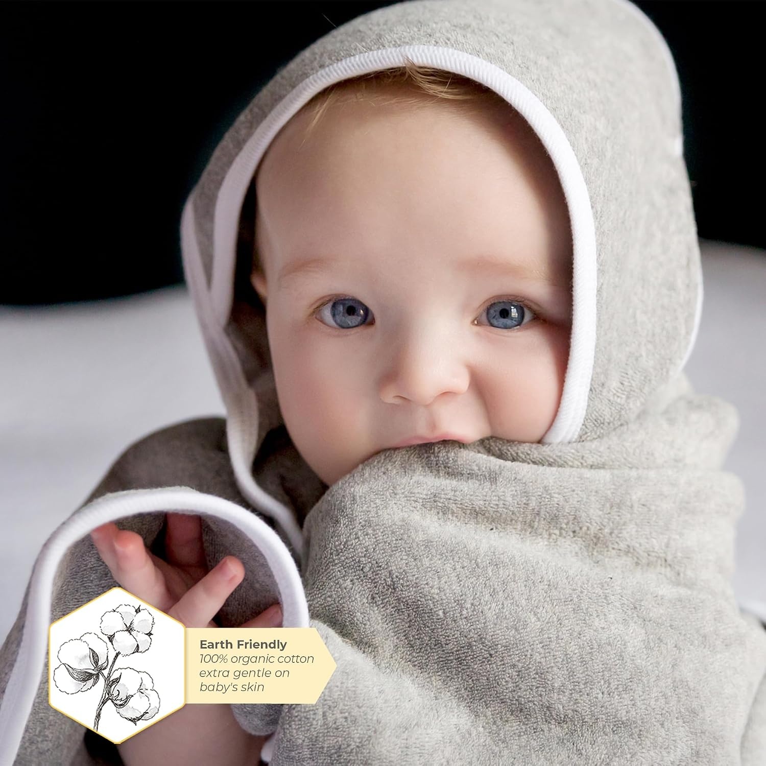 image:imageBurts Bees Baby Infant Hooded Towels Organic Cotton Unisex Bath Essentials Nursery Towel with Hood Set 29 x 29 in 2PackGrey Yellow Bees