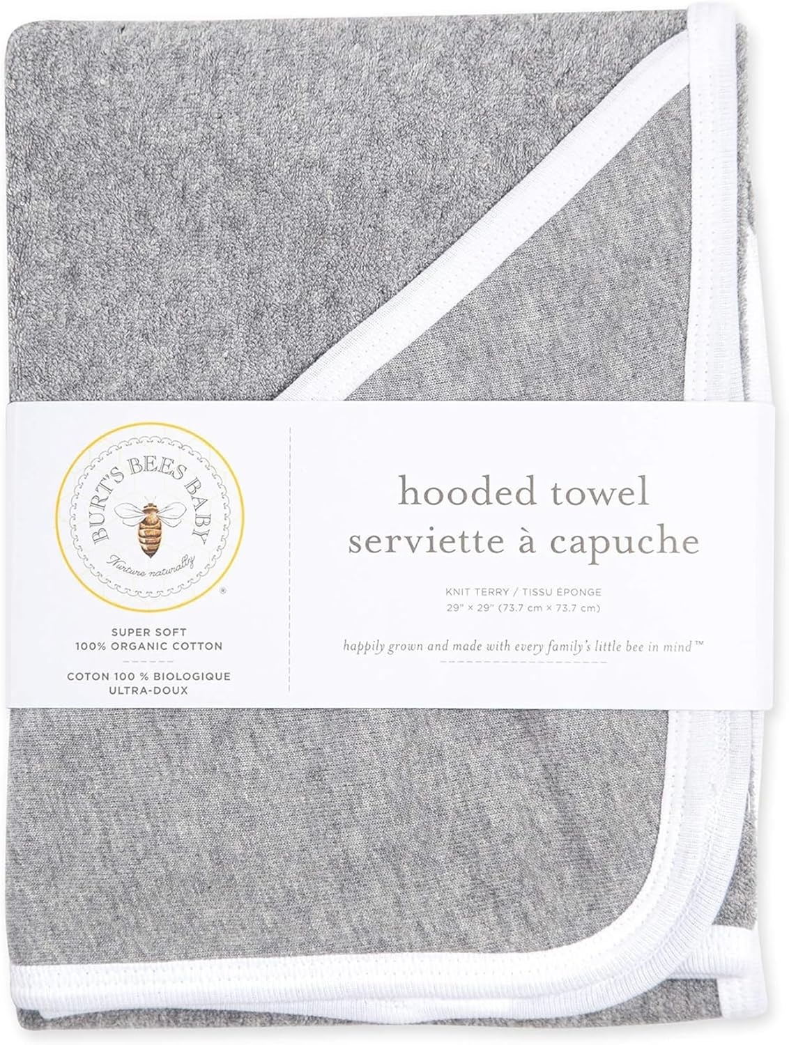 image:imageBurts Bees Baby Infant Hooded Towels Organic Cotton Unisex Bath Essentials Nursery Towel with Hood Set 29 x 29 in 2PackHeather Grey