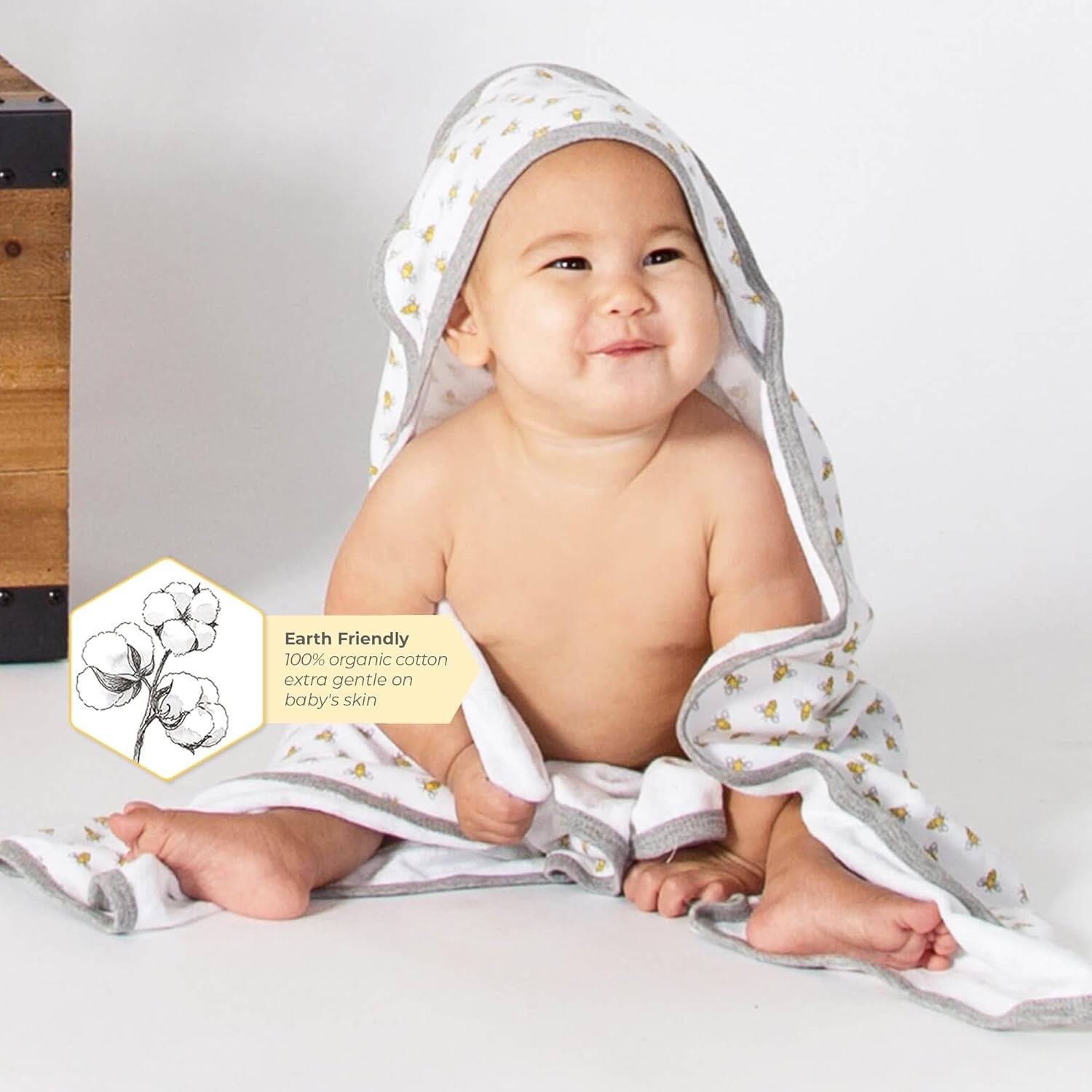 image:imageBurts Bees Baby Infant Hooded Towels Organic Cotton Unisex Bath Essentials Nursery Towel with Hood Set 29 x 29 in 2PackHoneybeeGrey