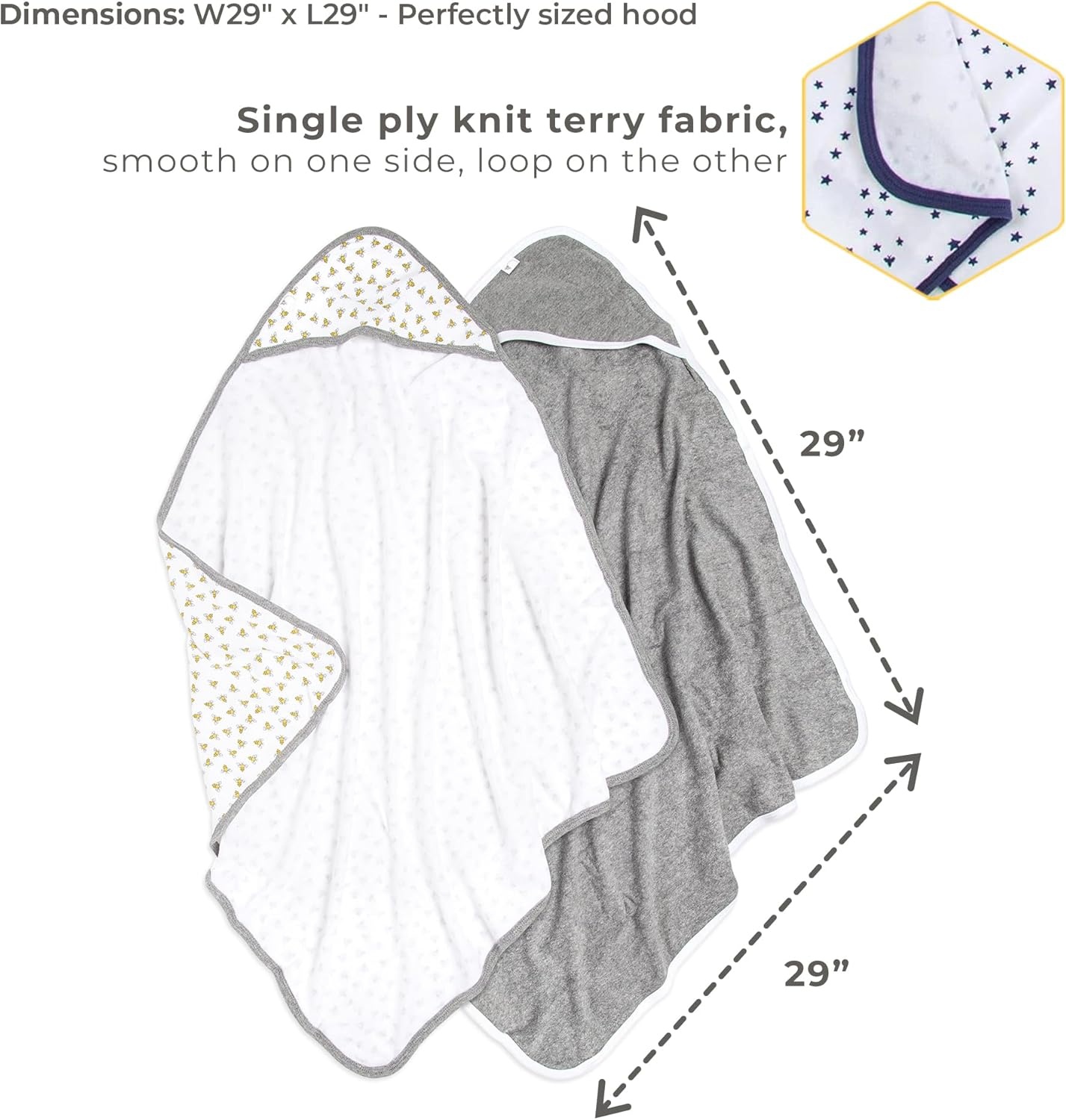 image:imageBurts Bees Baby Infant Hooded Towels Organic Cotton Unisex Bath Essentials Nursery Towel with Hood Set 29 x 29 in 2PackIndigo Moons
