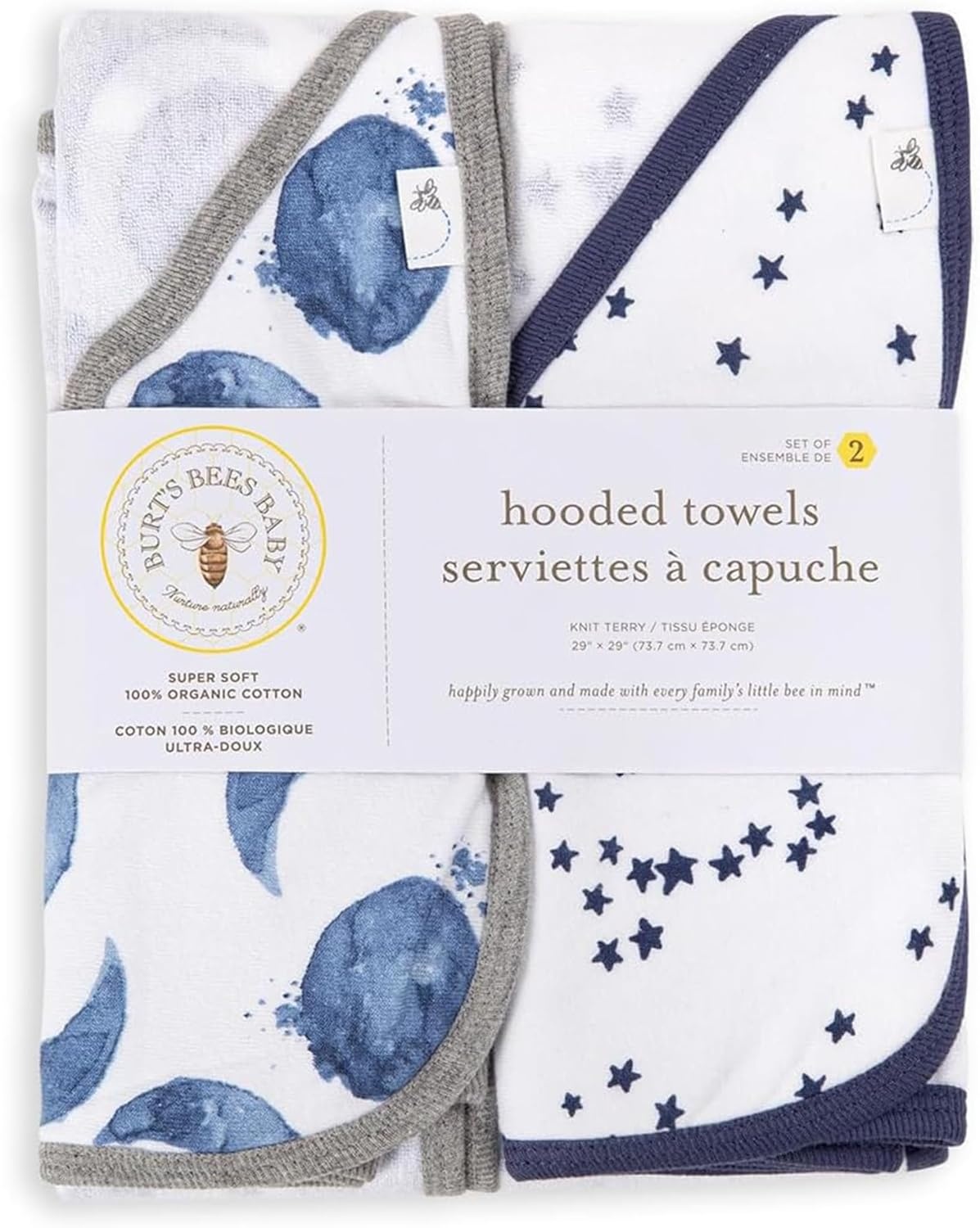 image:imageBurts Bees Baby Infant Hooded Towels Organic Cotton Unisex Bath Essentials Nursery Towel with Hood Set 29 x 29 in 2PackIndigo Moons