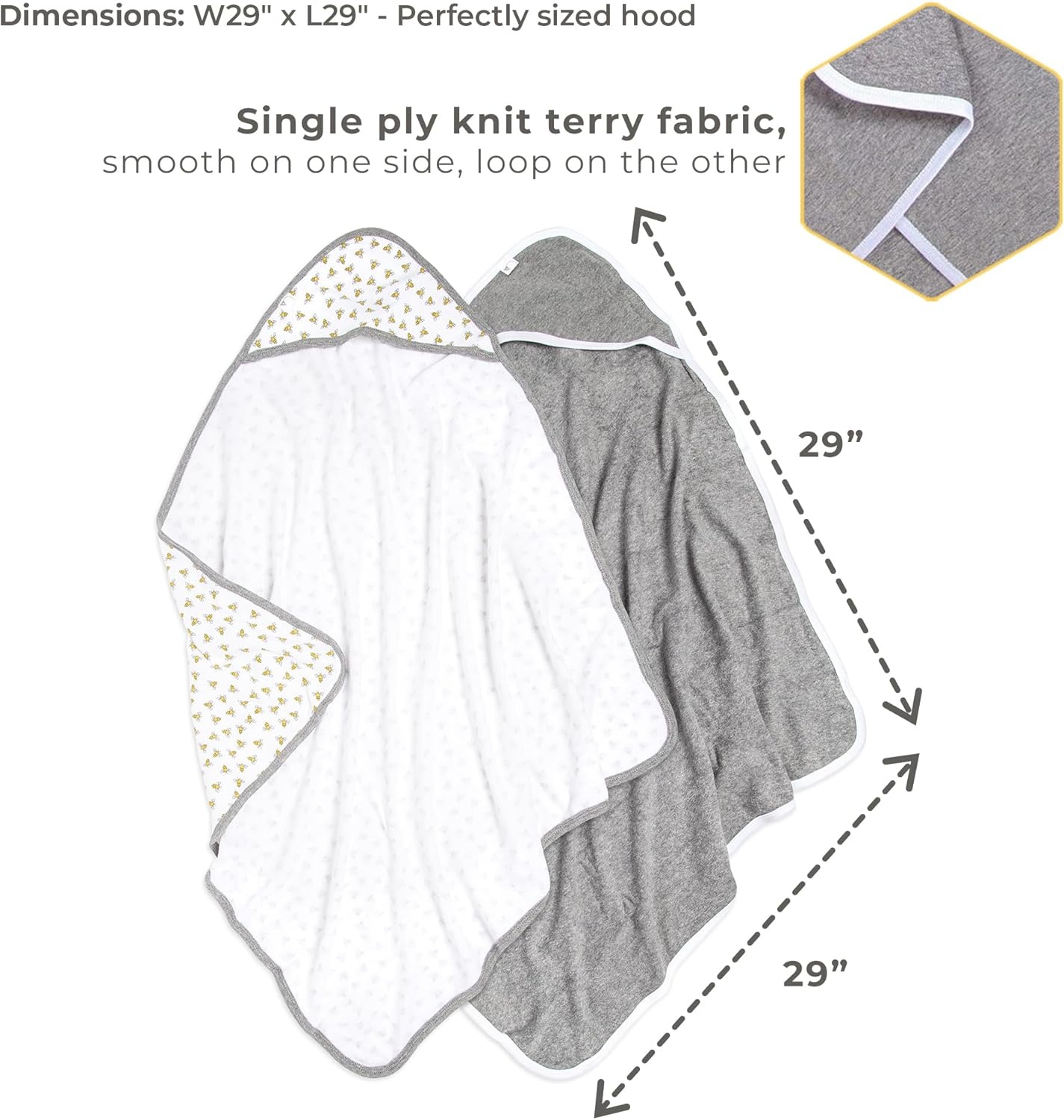 image:imageBurts Bees Baby Infant Hooded Towels Organic Cotton Unisex Bath Essentials Nursery Towel with Hood Set 29 x 29 in 2PackLight Grey