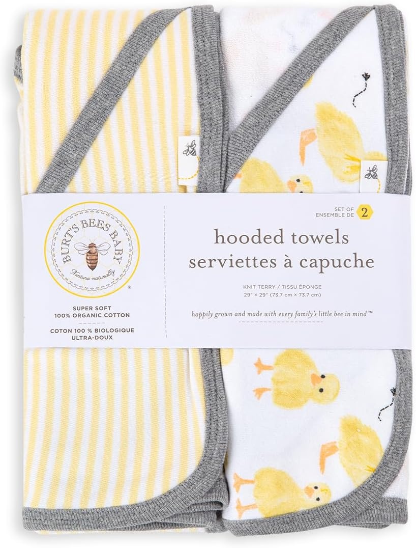 image:imageBurts Bees Baby Infant Hooded Towels Organic Cotton Unisex Bath Essentials Nursery Towel with Hood Set 29 x 29 in 2PackLittle Ducks