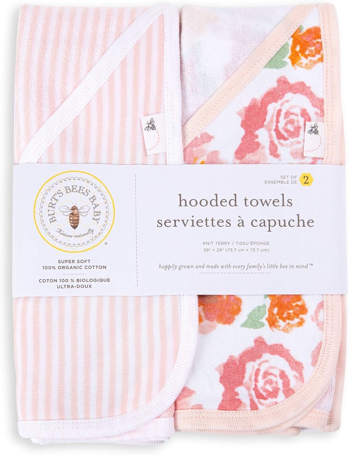 image:imageBurts Bees Baby Infant Hooded Towels Organic Cotton Unisex Bath Essentials Nursery Towel with Hood Set 29 x 29 in 2PackRosy Spring