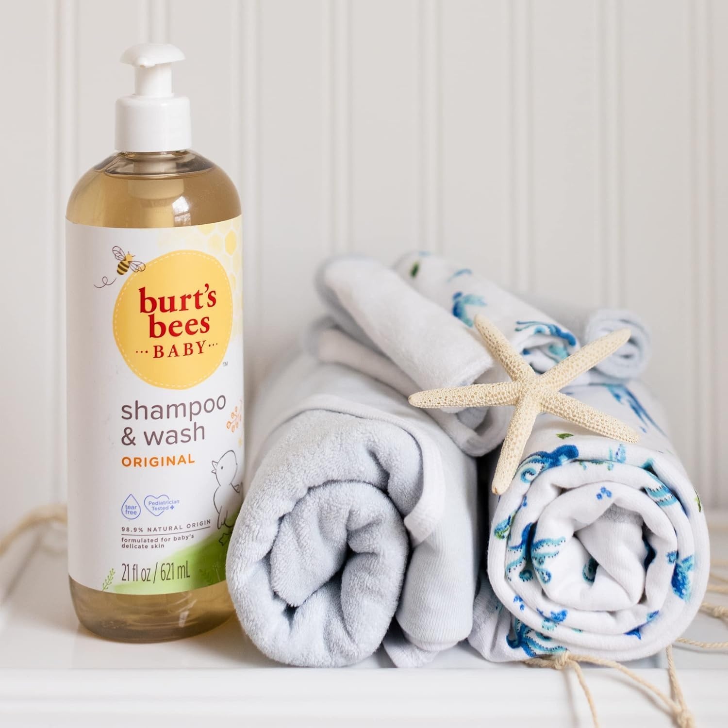 image:imageBurts Bees Baby Infant Hooded Towels Organic Cotton Unisex Bath Essentials Nursery Towel with Hood Set 29 x 29 in 2PackWhale of a Tale
