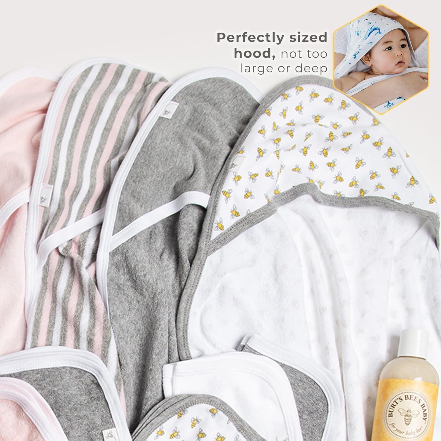 image:imageBurts Bees Baby Infant Hooded Towels Organic Cotton Unisex Bath Essentials Nursery Towel with Hood Set 29 x 29 in 2PackWhale of a Tale