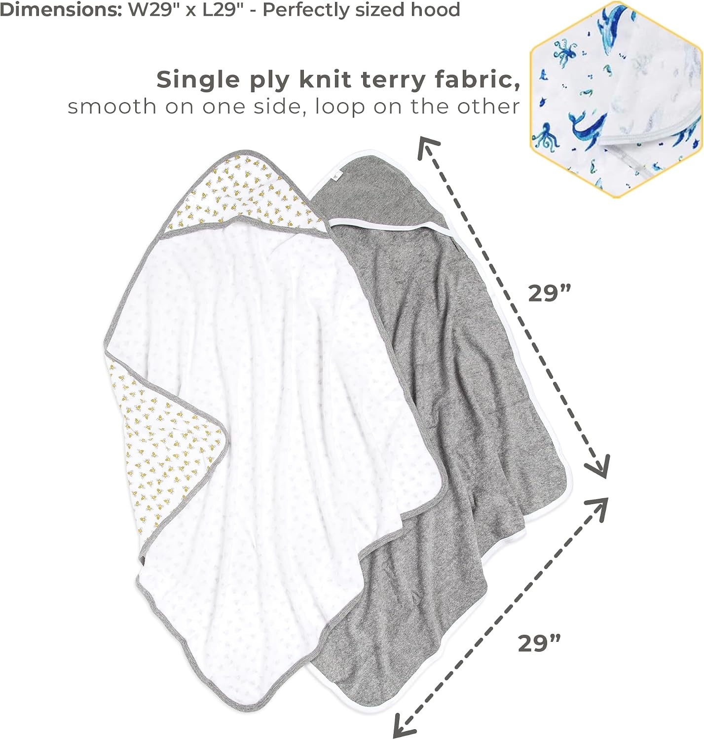 image:imageBurts Bees Baby Infant Hooded Towels Organic Cotton Unisex Bath Essentials Nursery Towel with Hood Set 29 x 29 in 2PackWhale of a Tale
