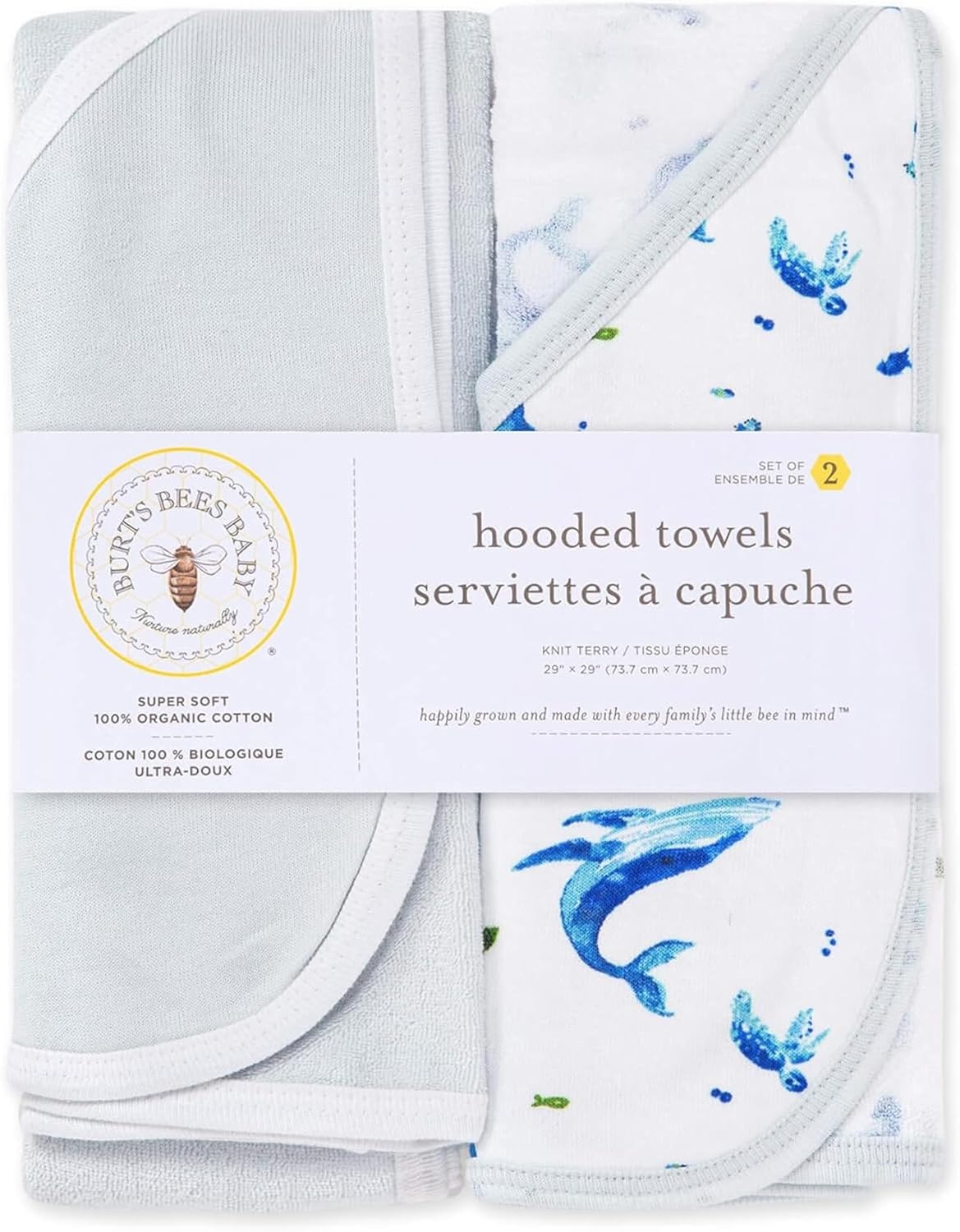 image:imageBurts Bees Baby Infant Hooded Towels Organic Cotton Unisex Bath Essentials Nursery Towel with Hood Set 29 x 29 in 2PackWhale of a Tale