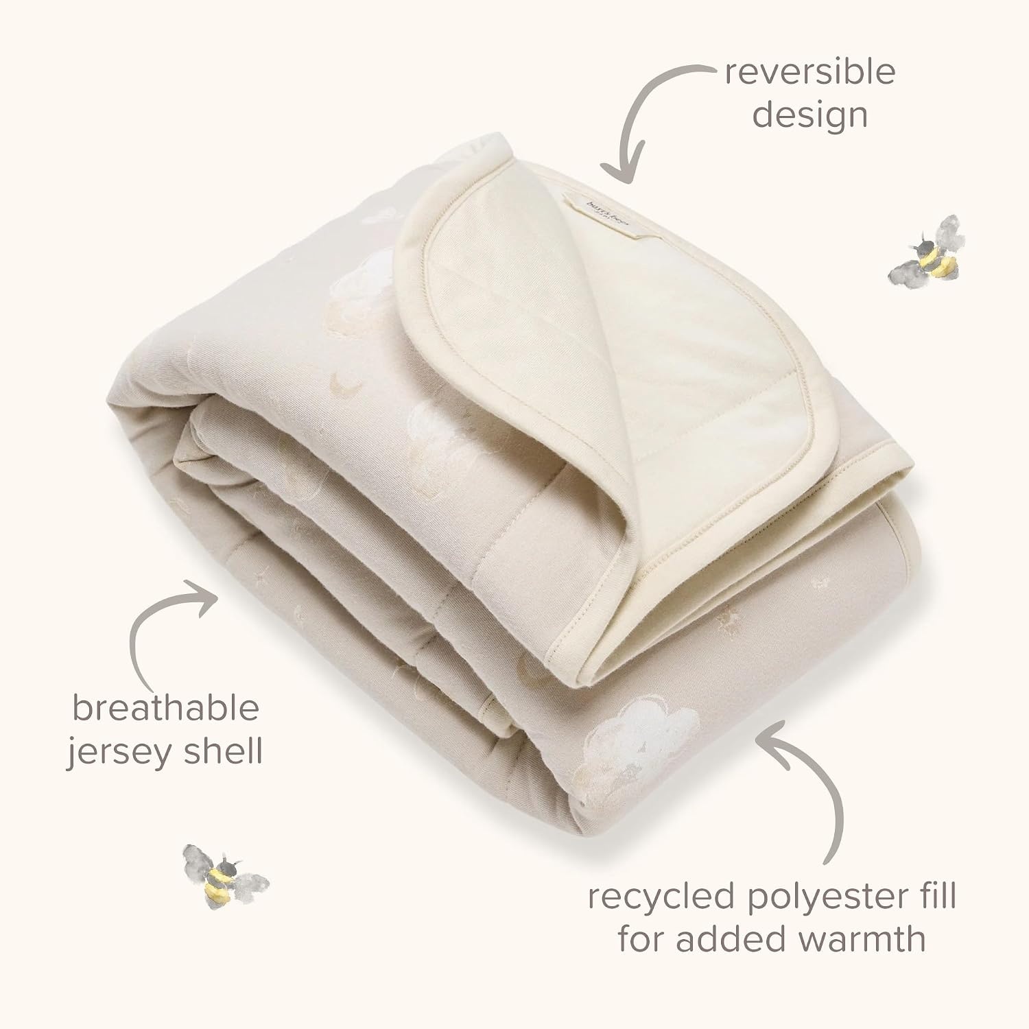 image:imageBurts Bees Baby Infant Reversible Blanket 100 Organic Cotton Nursery Blanket Breathable Nursery Bedding 30 W x 40 LCloud Hello Moon