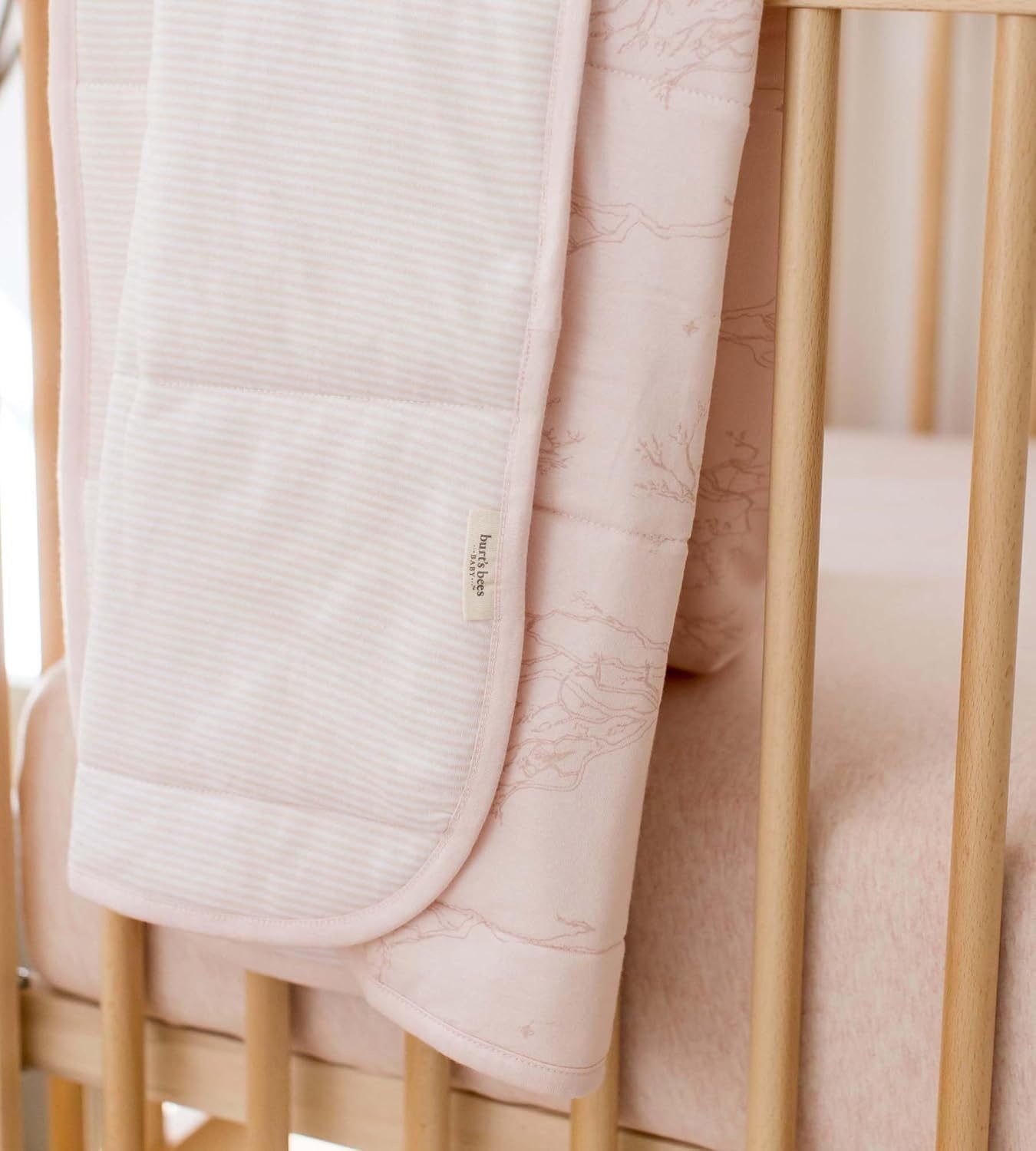 image:imageBurts Bees Baby Infant Reversible Blankets 100 Organic Cotton GOTS Certified ABeeC Prints with Quilting Pattern Soft Nursery Blanket with 100 Polyester Fill for Size 30 x 40 InchSwaying Branches Pink