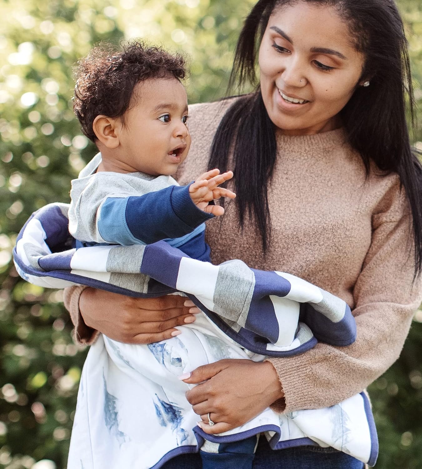 image:imageBurts Bees Baby Infant Reversible Blankets 100 Organic Cotton GOTS Certified ABeeC Prints with Quilting Pattern Soft Nursery Blanket with 100 Polyester Fill for Size 30 x 40 InchNavy Mountains