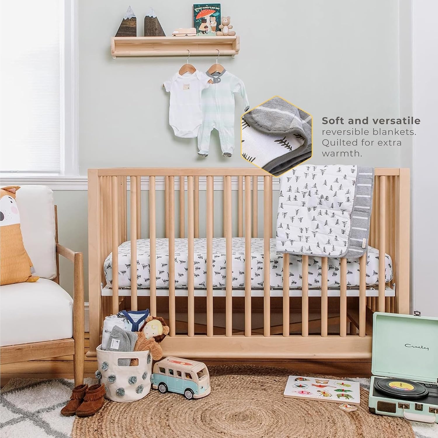 image:imageBurts Bees Baby Infant Reversible Blankets 100 Organic Cotton GOTS Certified ABeeC Prints with Quilting Pattern Soft Nursery Blanket with 100 Polyester Fill for Size 30 x 40 InchPine Forest