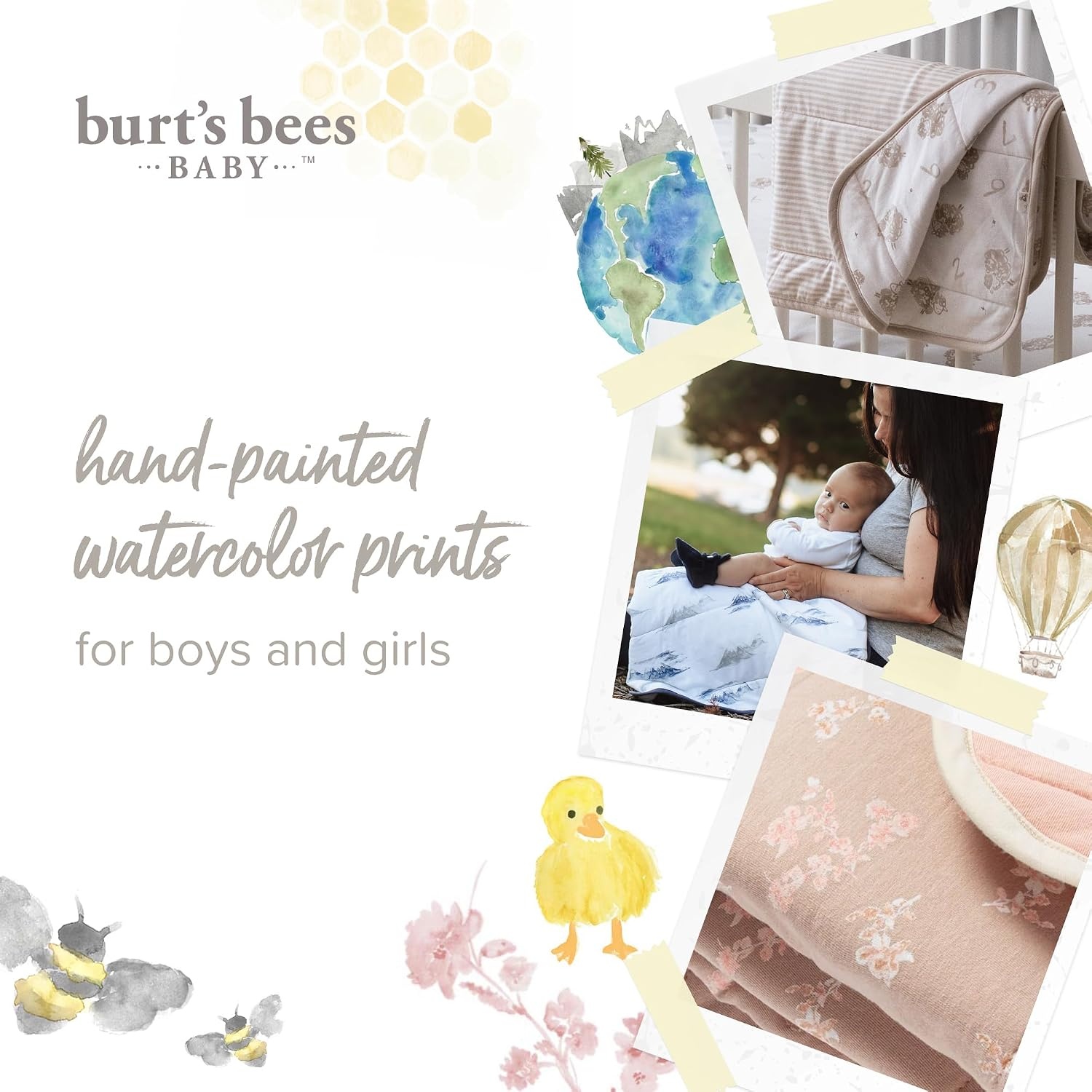 image:imageBurts Bees Baby Infant Reversible Blankets 100 Organic Cotton GOTS Certified ABeeC Prints with Quilting Pattern Soft Nursery Blanket with 100 Polyester Fill for Size 30 x 40 InchCloud Hello Moon