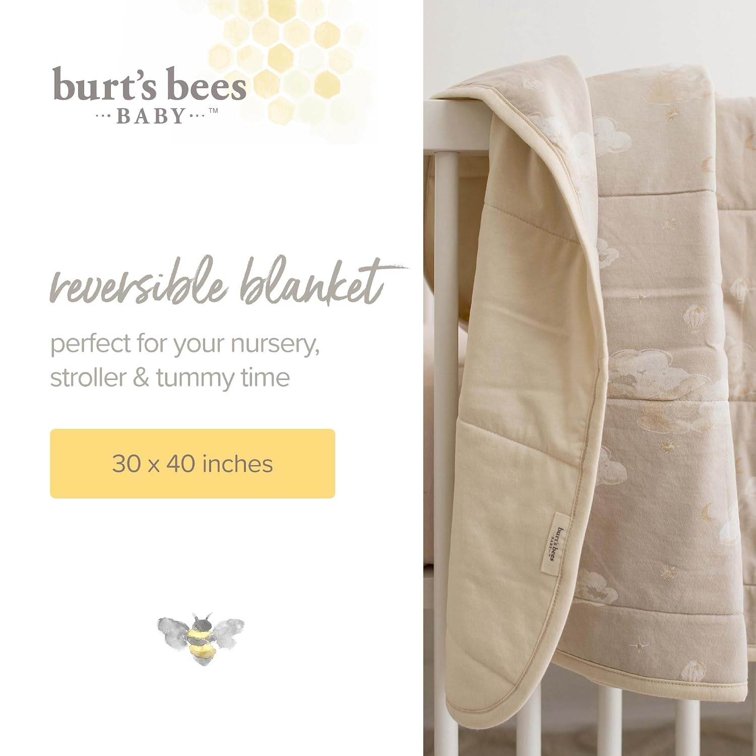 image:imageBurts Bees Baby Infant Reversible Blankets 100 Organic Cotton GOTS Certified ABeeC Prints with Quilting Pattern Soft Nursery Blanket with 100 Polyester Fill for Size 30 x 40 InchSwaying Branches Pink